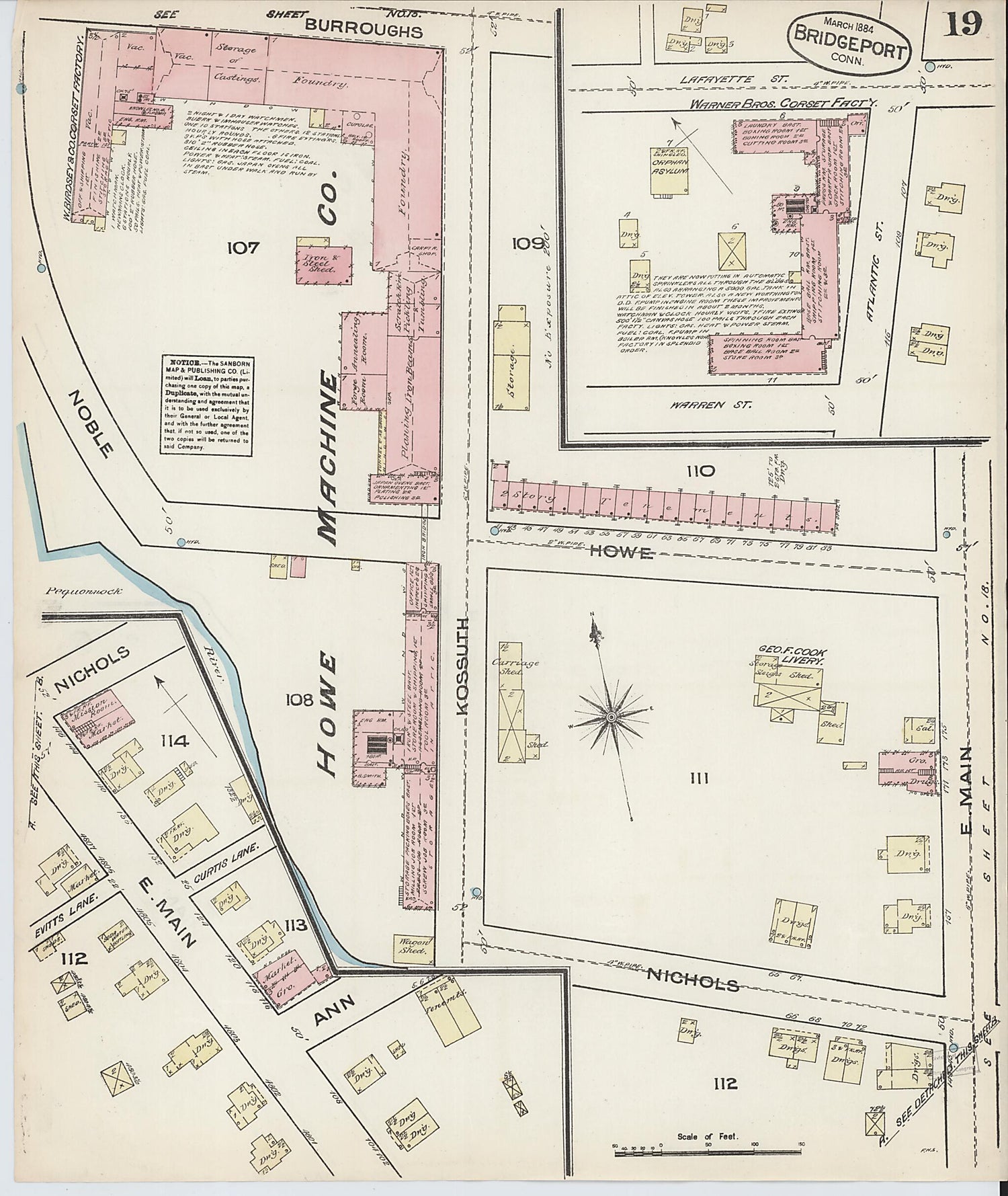 This old map of Bridgeport, Fairfield County, Connecticut was created by Sanborn Map Company in 1884