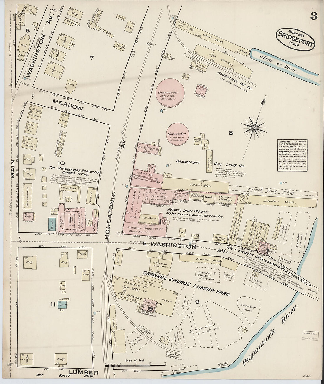 This old map of Bridgeport, Fairfield County, Connecticut was created by Sanborn Map Company in 1884
