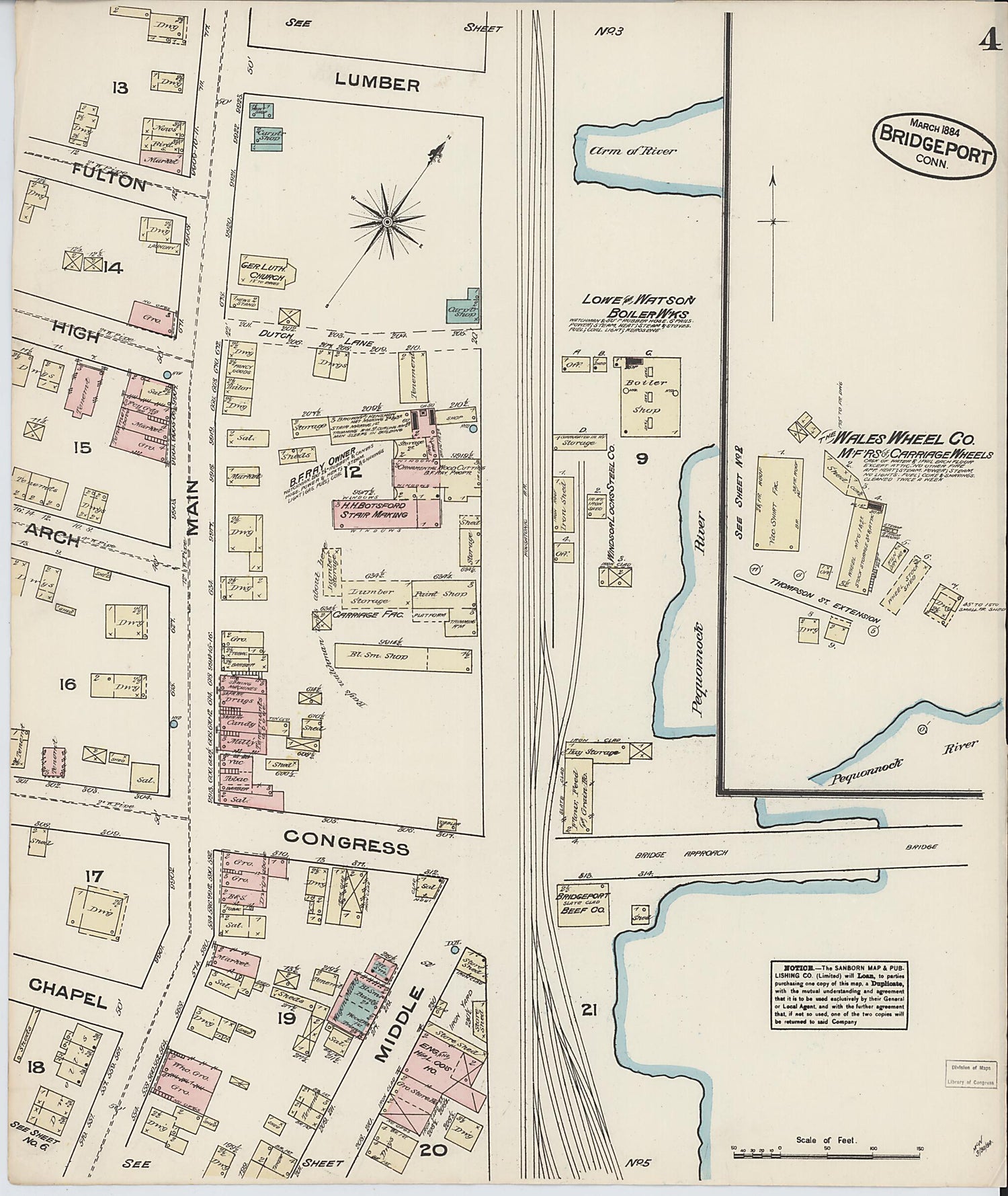 This old map of Bridgeport, Fairfield County, Connecticut was created by Sanborn Map Company in 1884