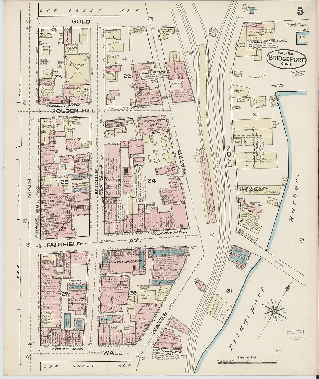 This old map of Bridgeport, Fairfield County, Connecticut was created by Sanborn Map Company in 1884