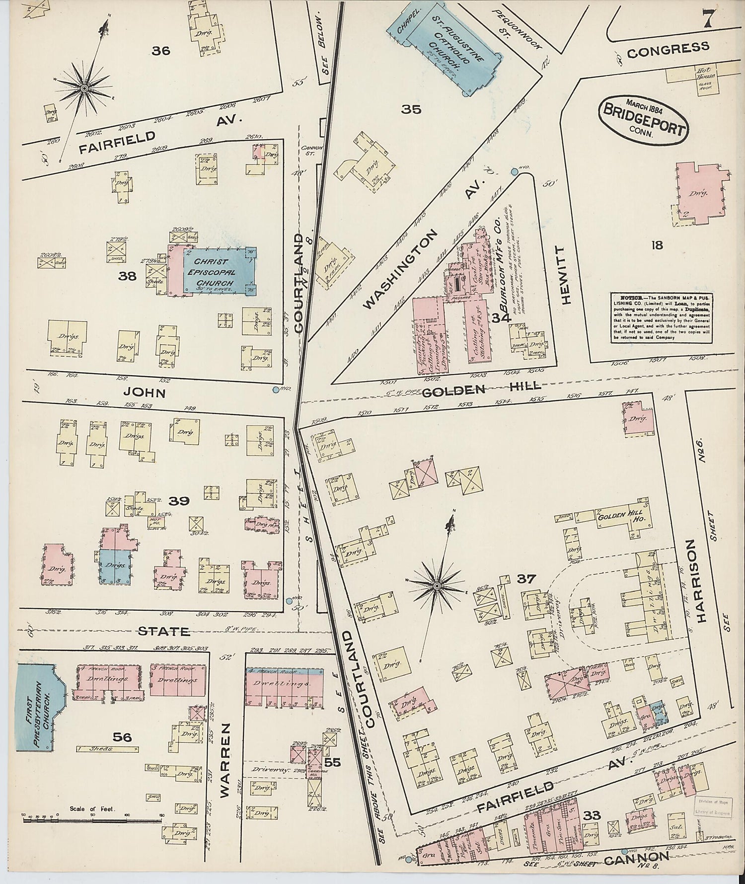 This old map of Bridgeport, Fairfield County, Connecticut was created by Sanborn Map Company in 1884