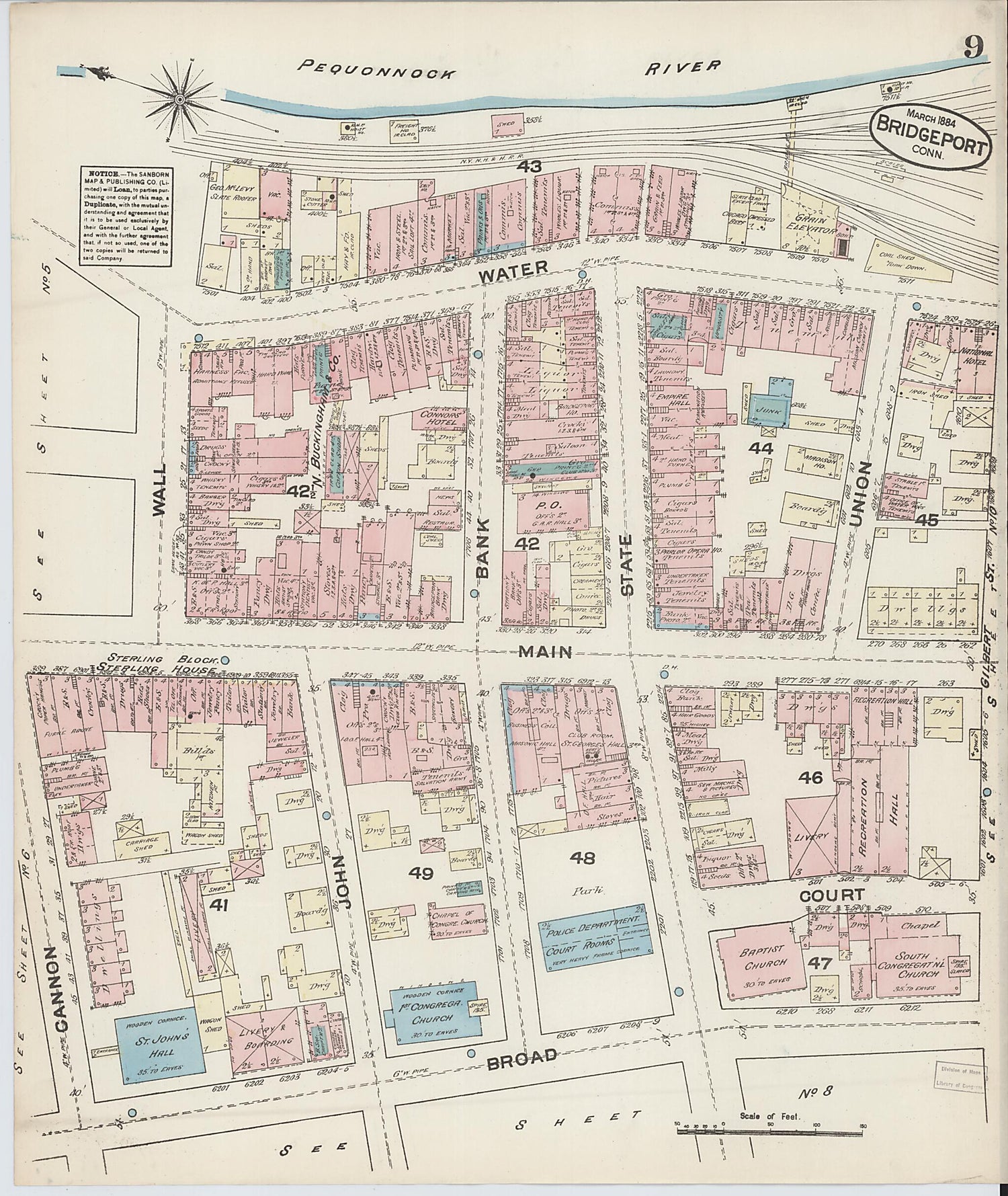 This old map of Bridgeport, Fairfield County, Connecticut was created by Sanborn Map Company in 1884