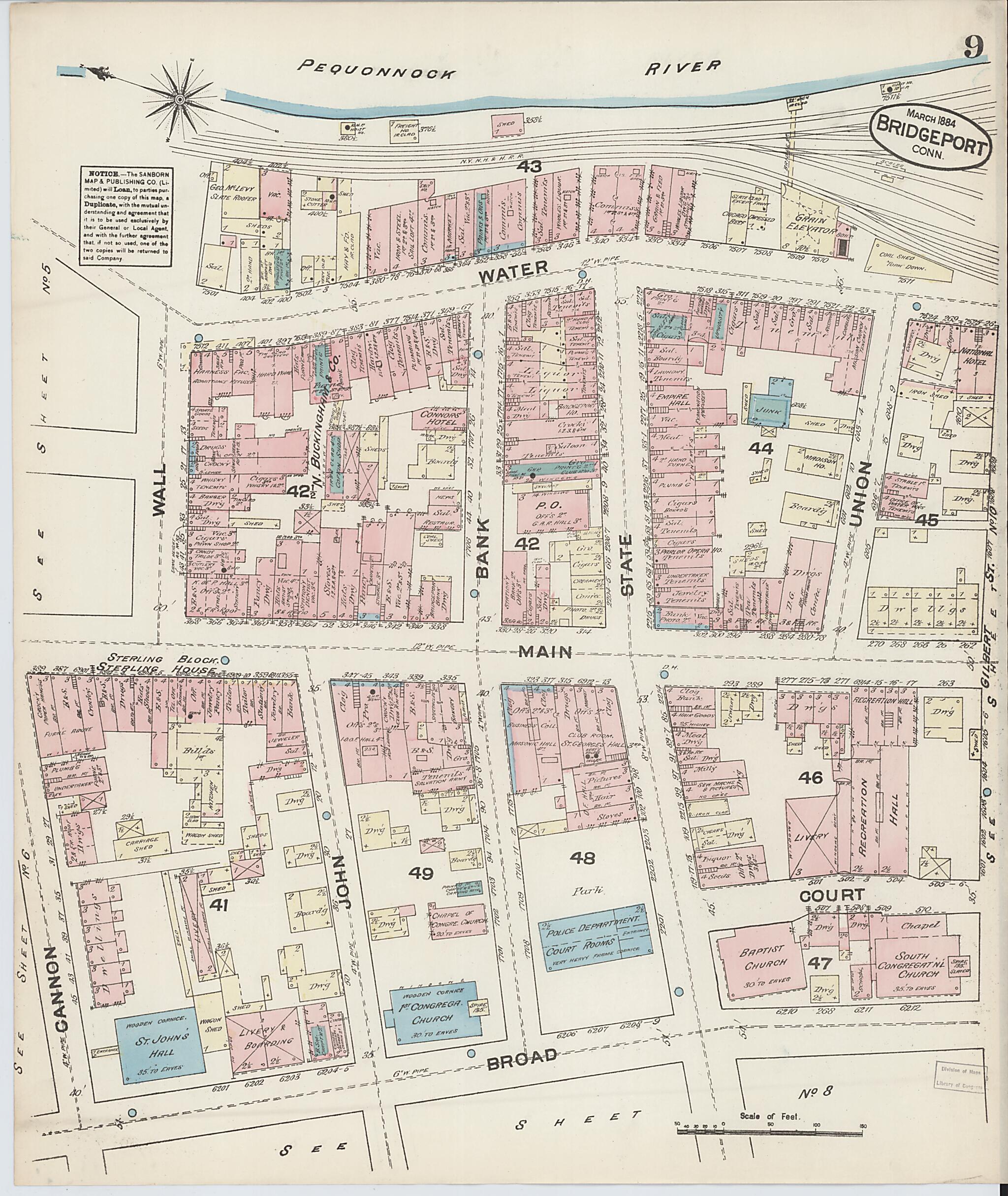 This old map of Bridgeport, Fairfield County, Connecticut was created by Sanborn Map Company in 1884
