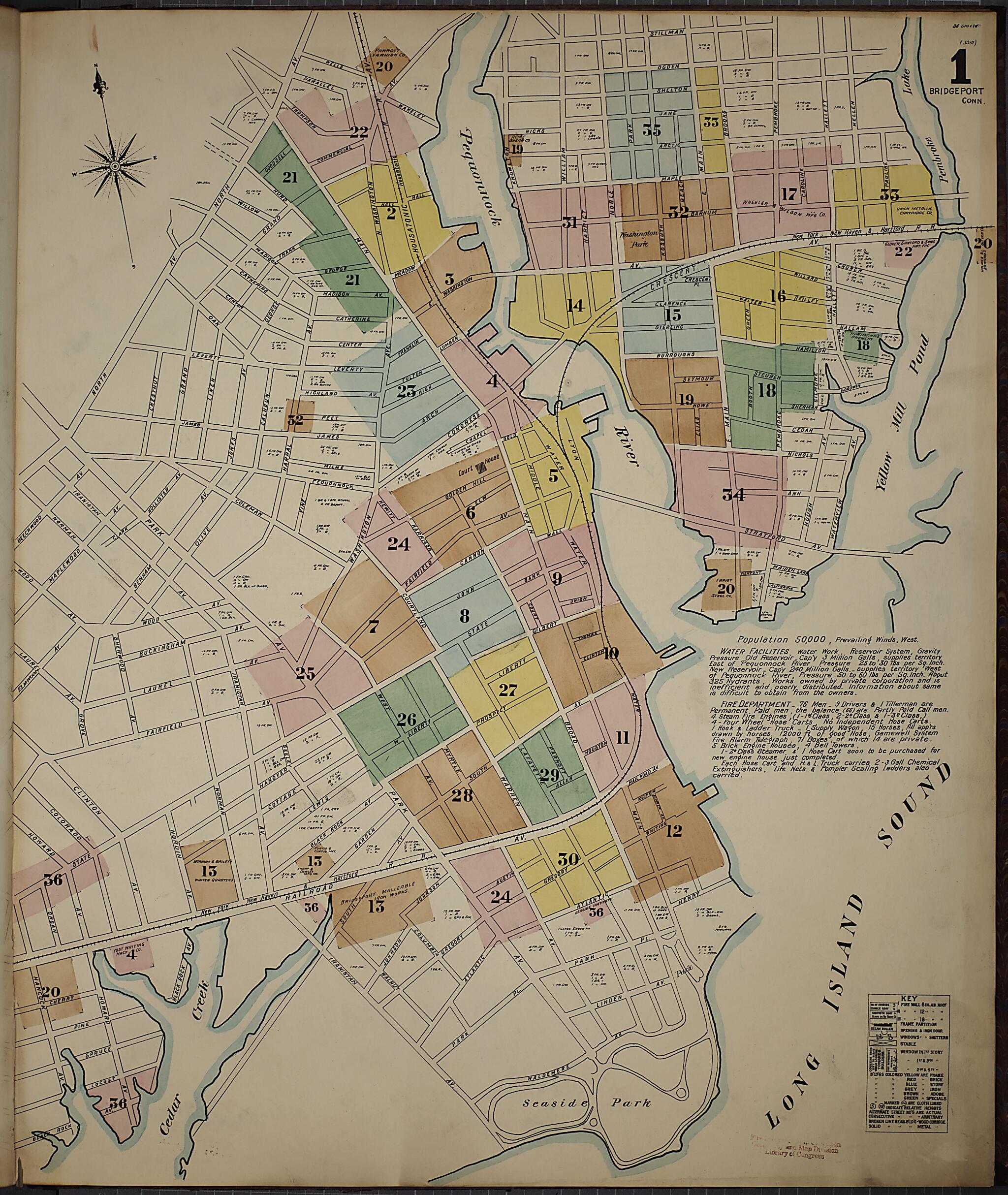 This old map of Bridgeport, Fairfield County, Connecticut was created by Sanborn Map Company in 1889