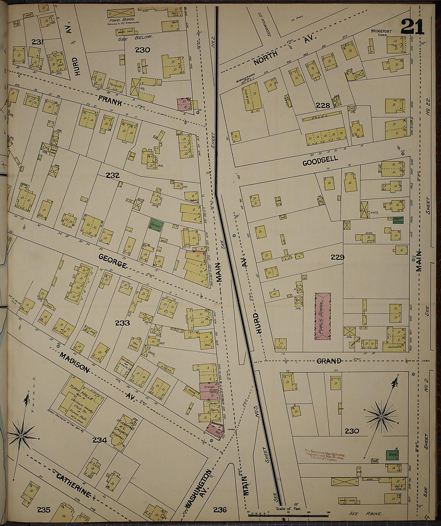 This old map of Bridgeport, Fairfield County, Connecticut was created by Sanborn Map Company in 1889