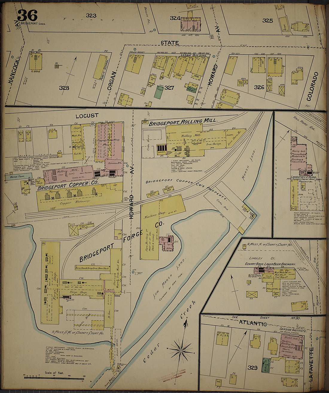 This old map of Bridgeport, Fairfield County, Connecticut was created by Sanborn Map Company in 1889