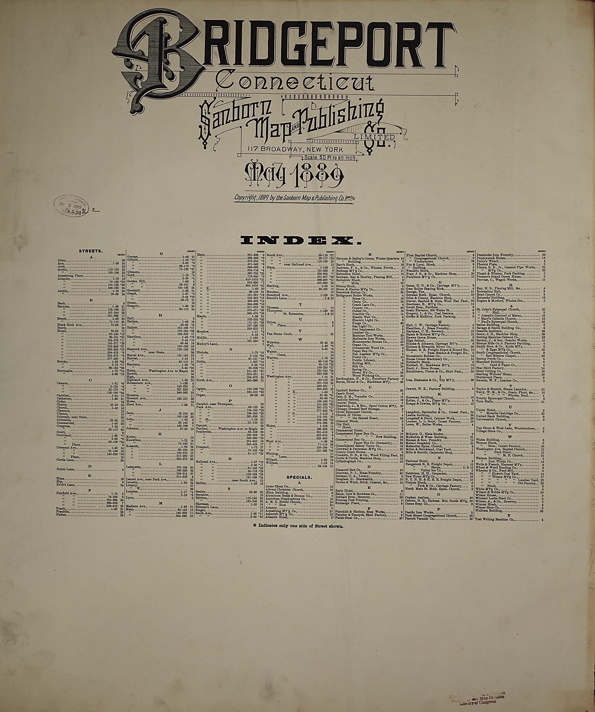 This old map of Bridgeport, Fairfield County, Connecticut was created by Sanborn Map Company in 1889
