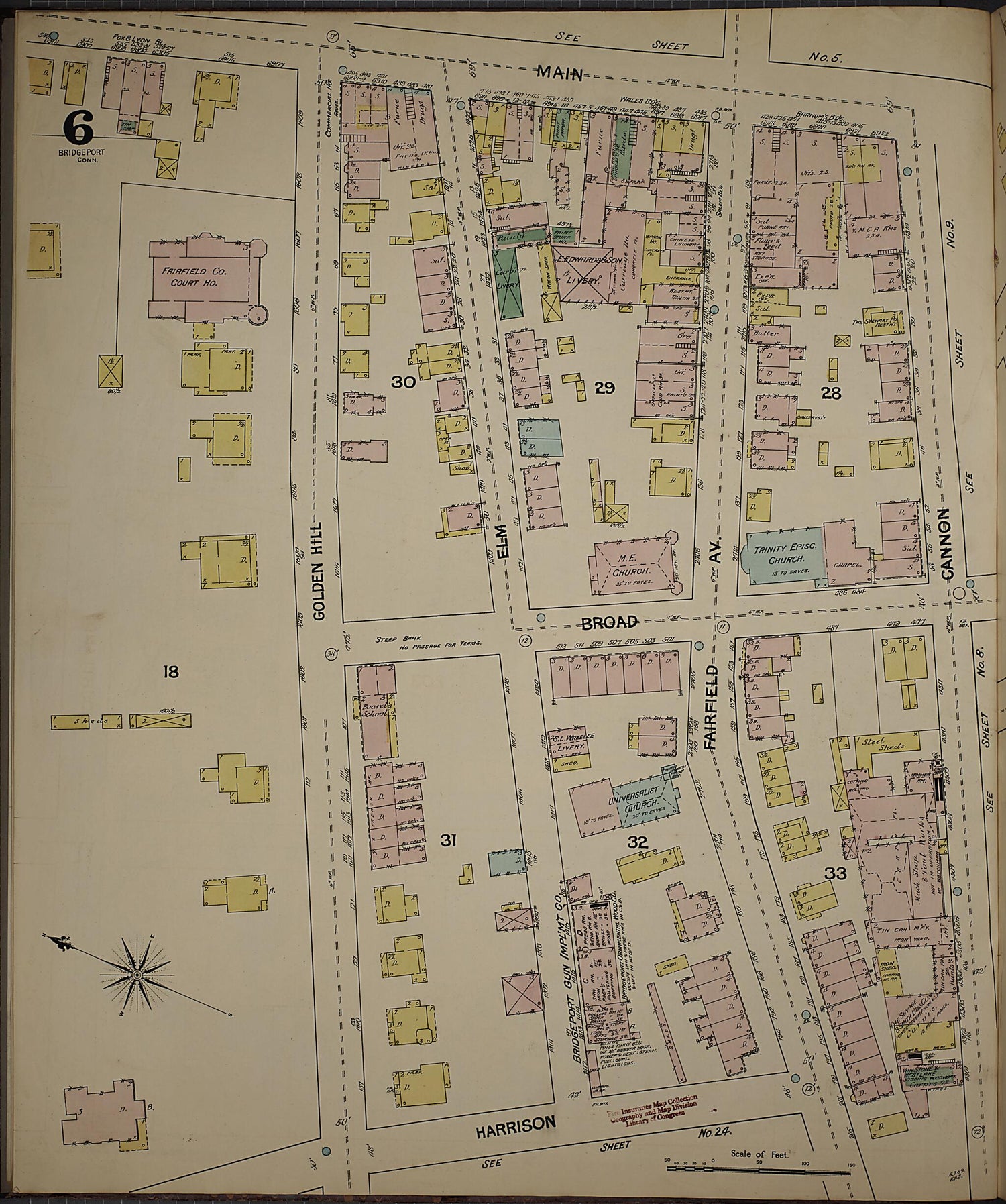 This old map of Bridgeport, Fairfield County, Connecticut was created by Sanborn Map Company in 1889