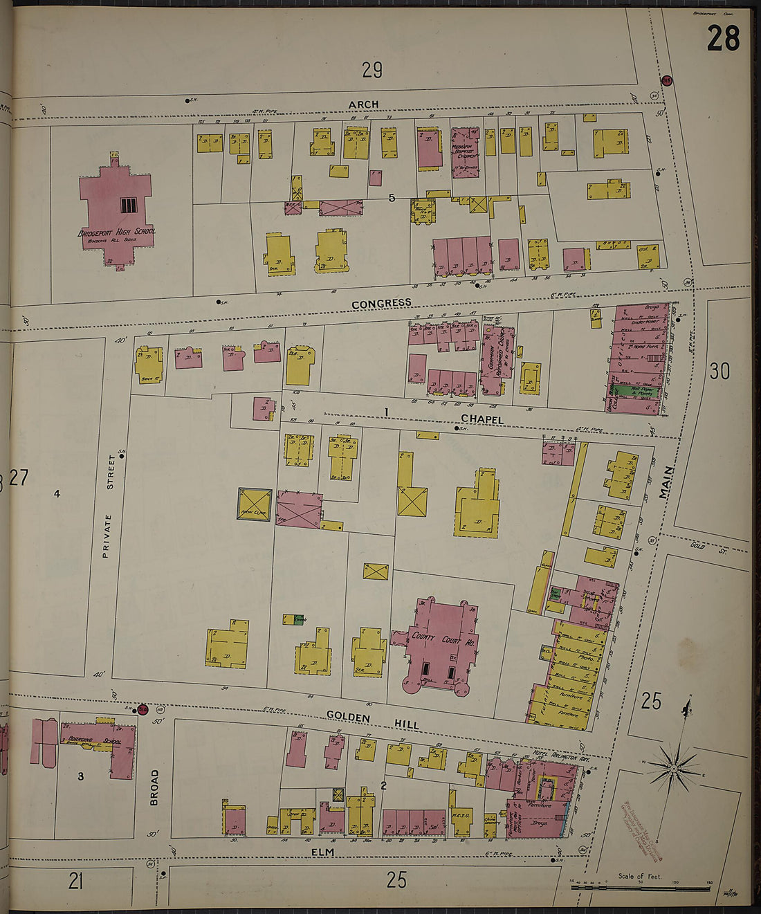 This old map of Bridgeport, Fairfield County, Connecticut was created by Sanborn Map Company in 1898