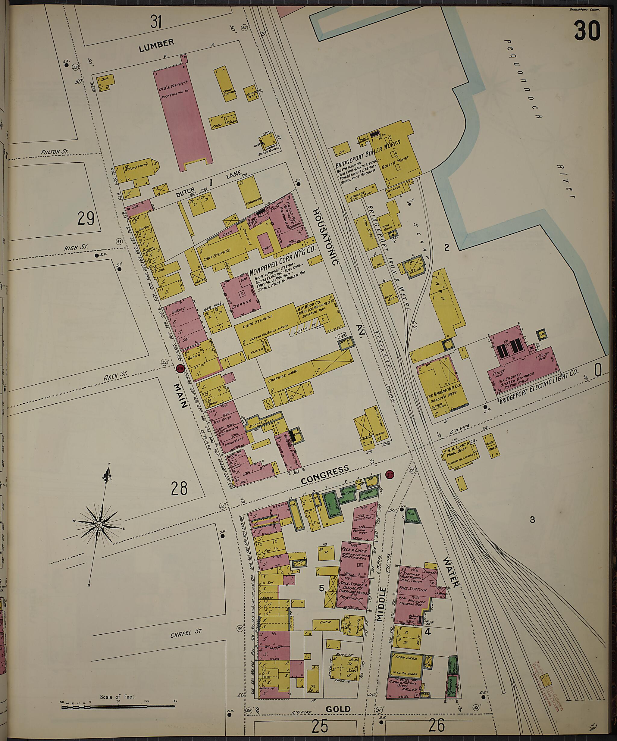 This old map of Bridgeport, Fairfield County, Connecticut was created by Sanborn Map Company in 1898
