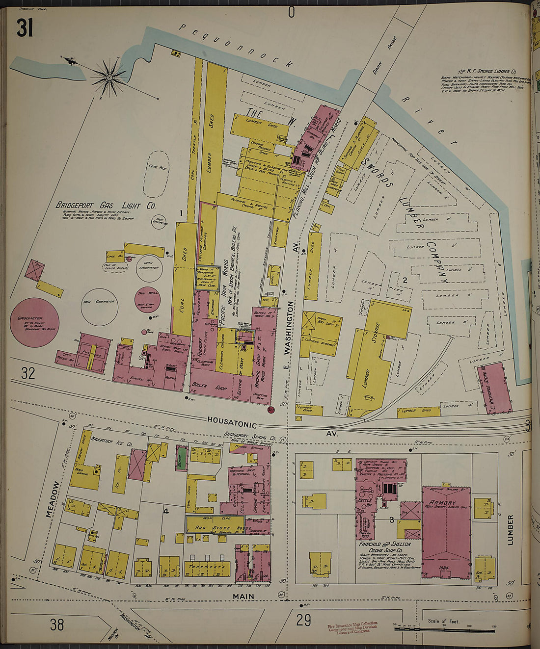 This old map of Bridgeport, Fairfield County, Connecticut was created by Sanborn Map Company in 1898
