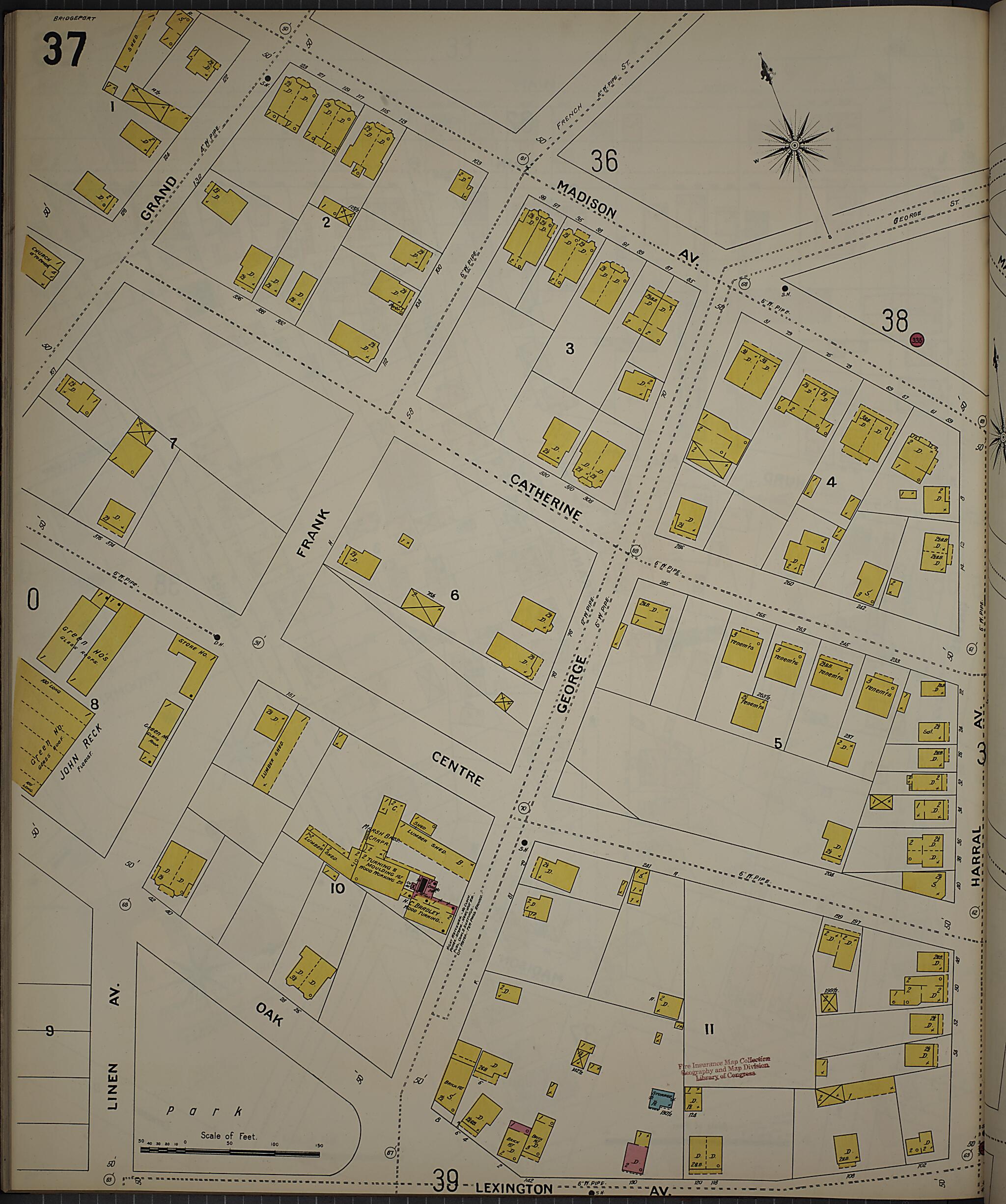 This old map of Bridgeport, Fairfield County, Connecticut was created by Sanborn Map Company in 1898