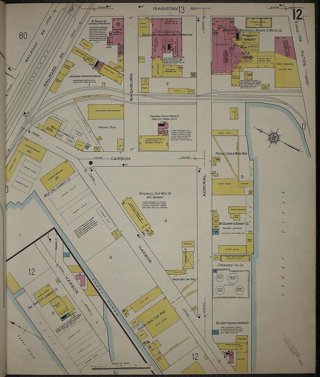 This old map of Bridgeport, Fairfield County, Connecticut was created by Sanborn Map Company in 1913