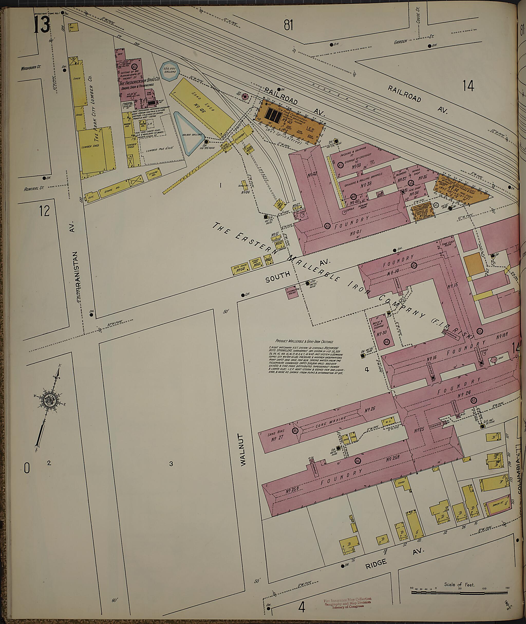 This old map of Bridgeport, Fairfield County, Connecticut was created by Sanborn Map Company in 1913