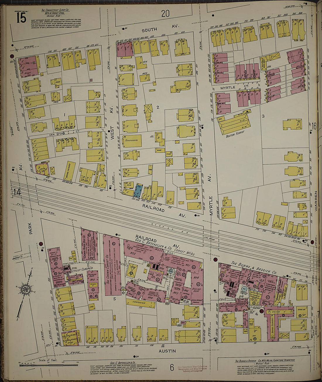 This old map of Bridgeport, Fairfield County, Connecticut was created by Sanborn Map Company in 1913