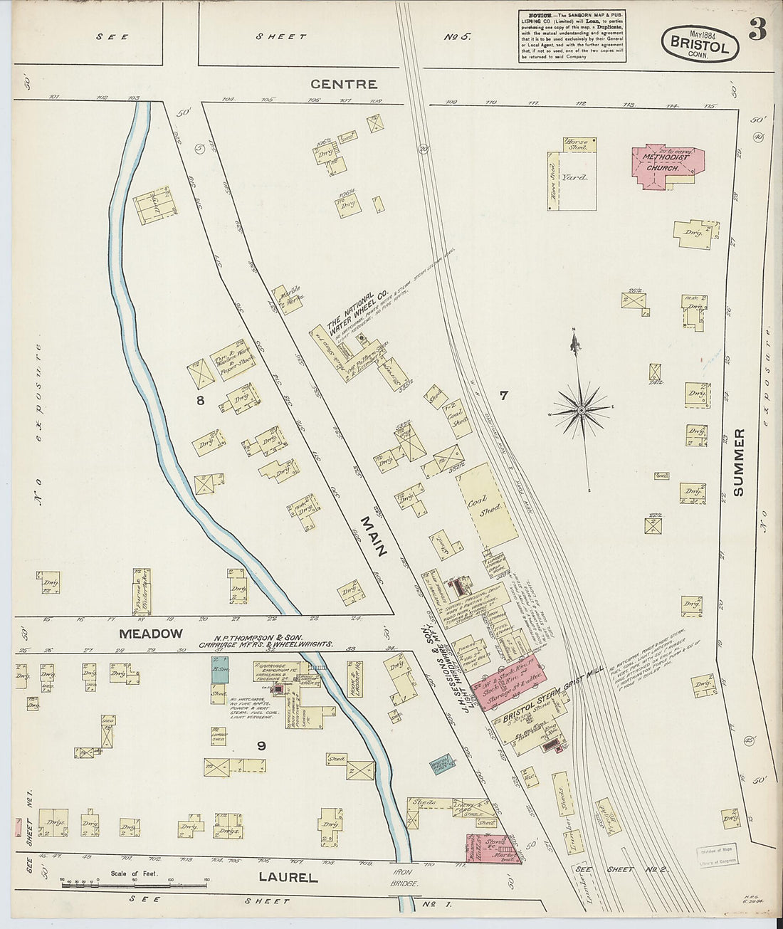 This old map of Bristol, Hartford County, Connecticut was created by Sanborn Map Company in 1884