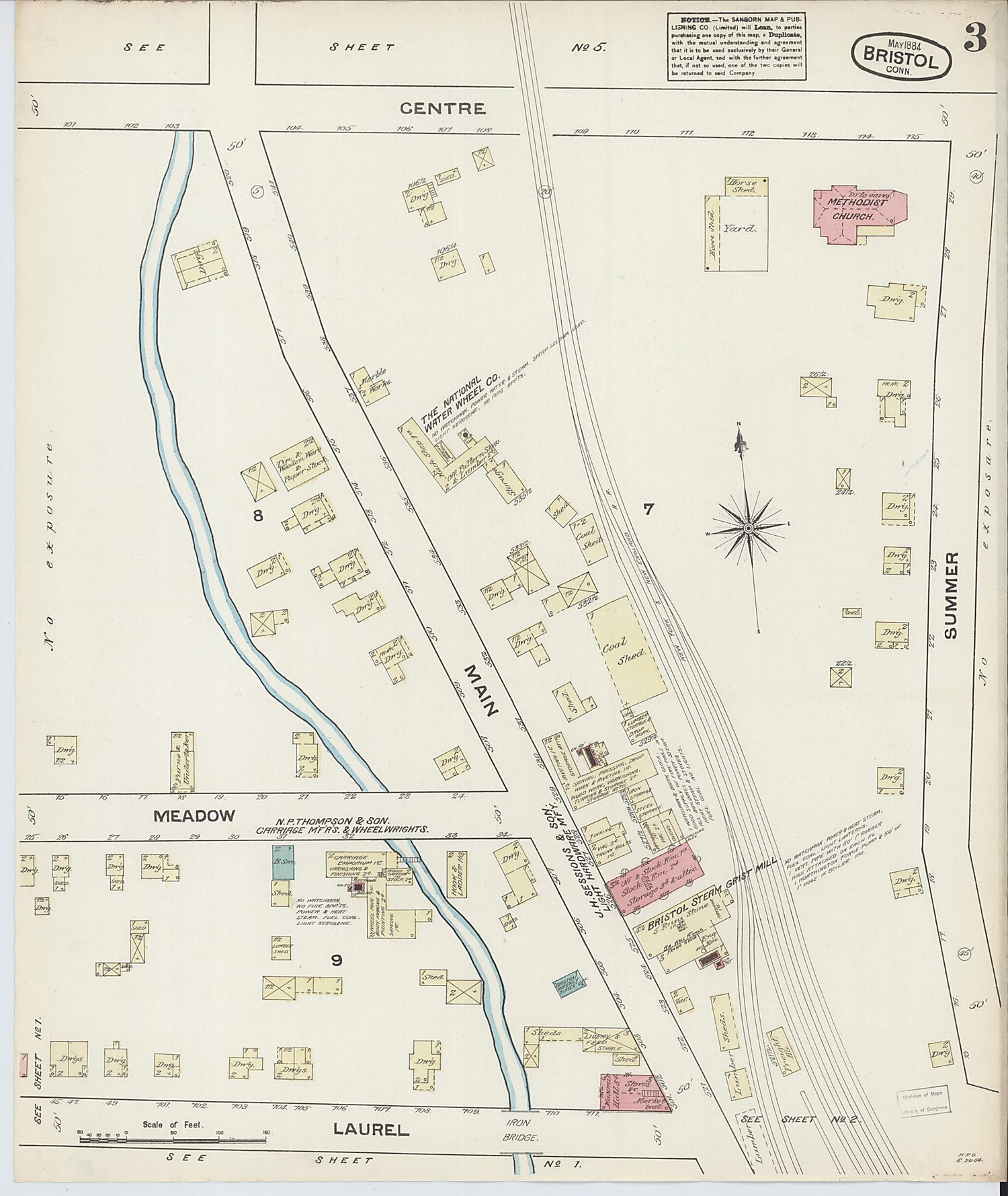 This old map of Bristol, Hartford County, Connecticut was created by Sanborn Map Company in 1884
