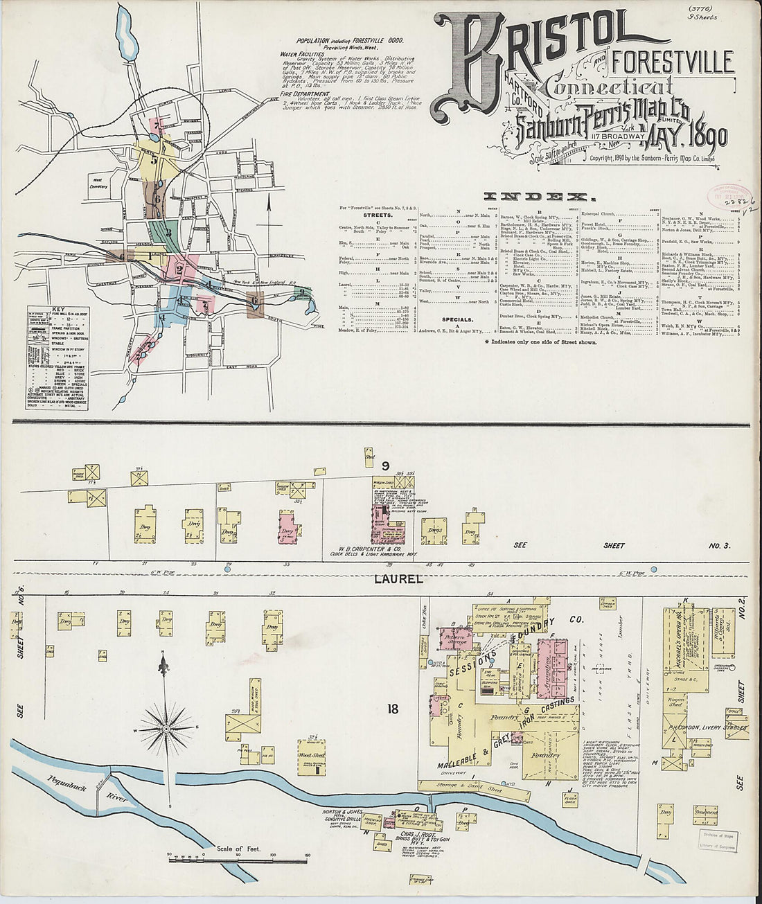 This old map of Forestville, Hartford County, Connecticut was created by Sanborn Map Company in 1890