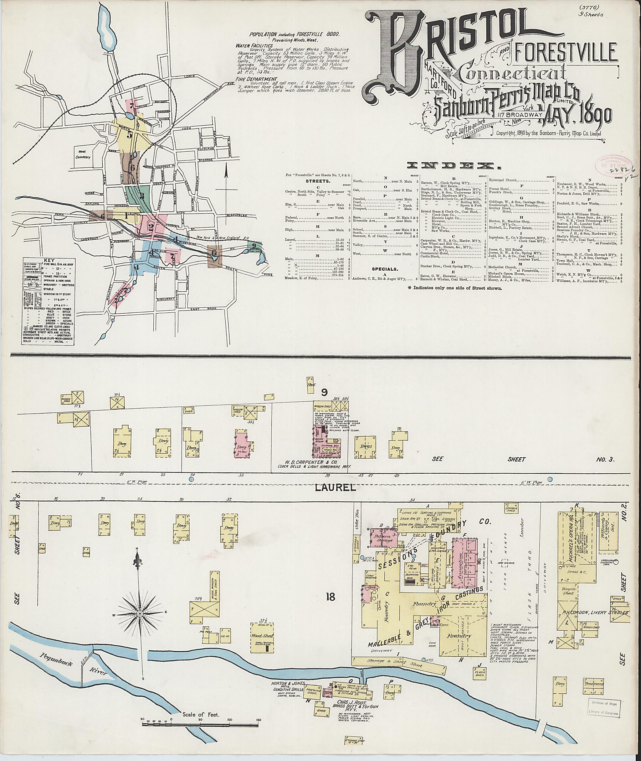 This old map of Forestville, Hartford County, Connecticut was created by Sanborn Map Company in 1890