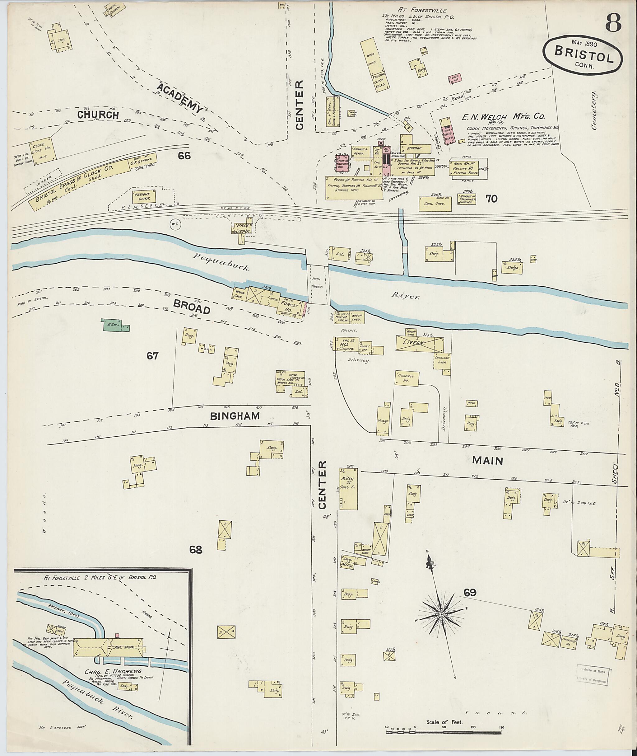 This old map of Forestville, Hartford County, Connecticut was created by Sanborn Map Company in 1890
