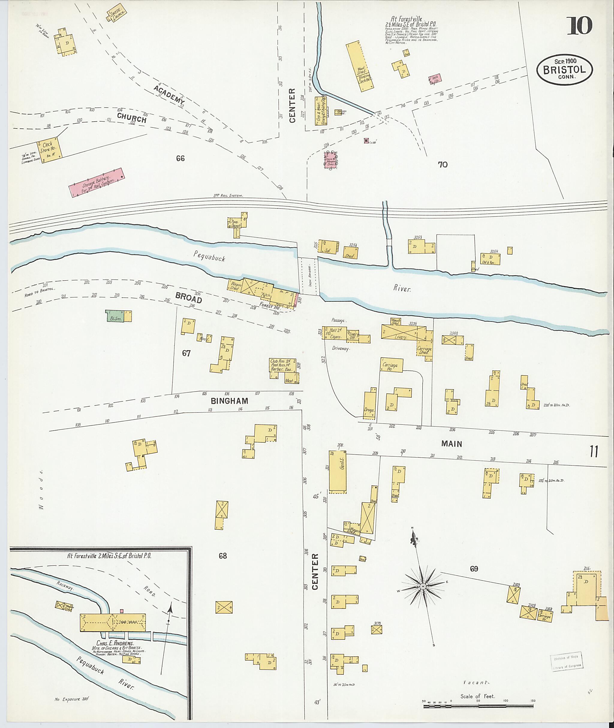 This old map of Forestville, Hartford County, Connecticut was created by Sanborn Map Company in 1900