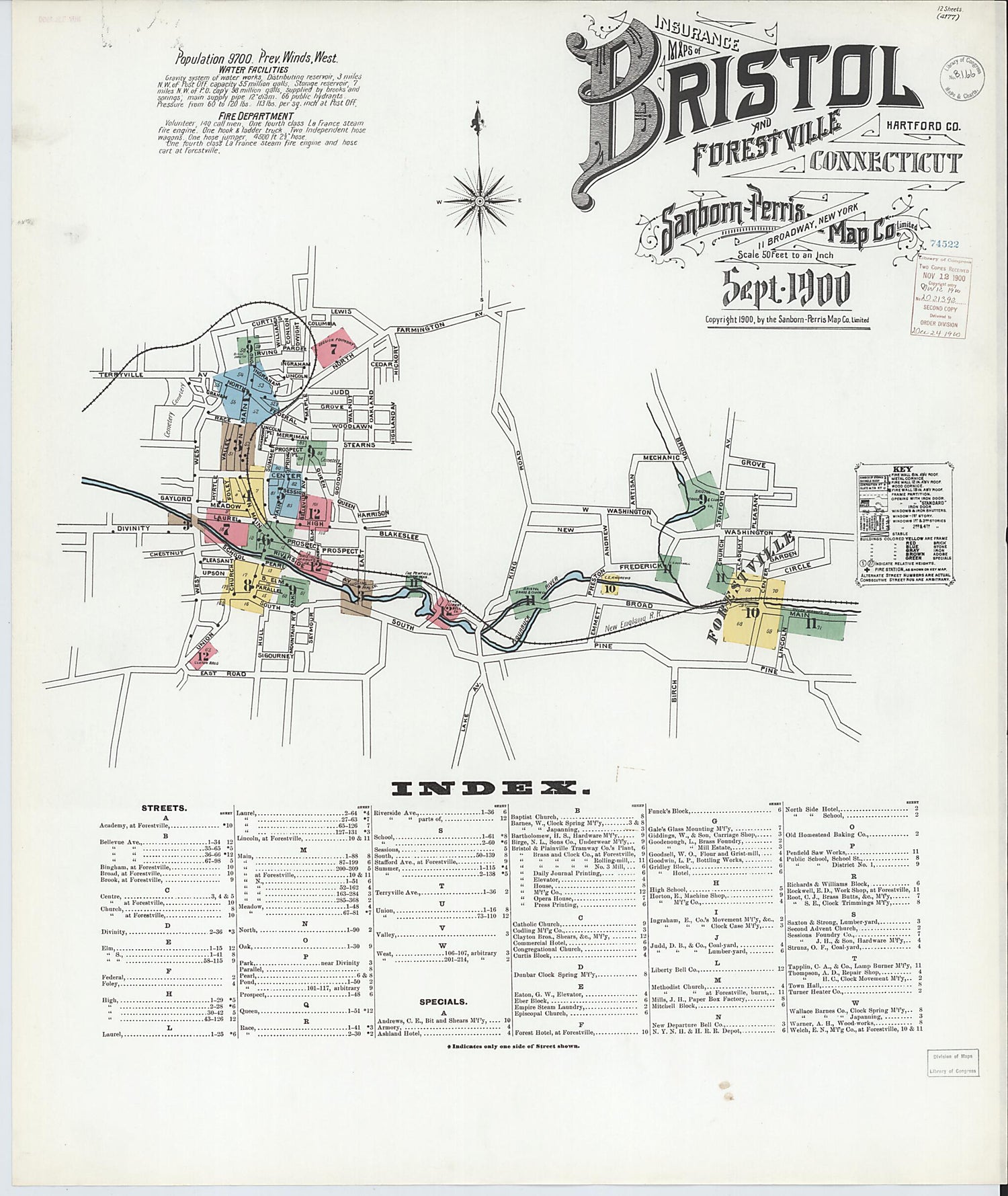 This old map of Forestville, Hartford County, Connecticut was created by Sanborn Map Company in 1900