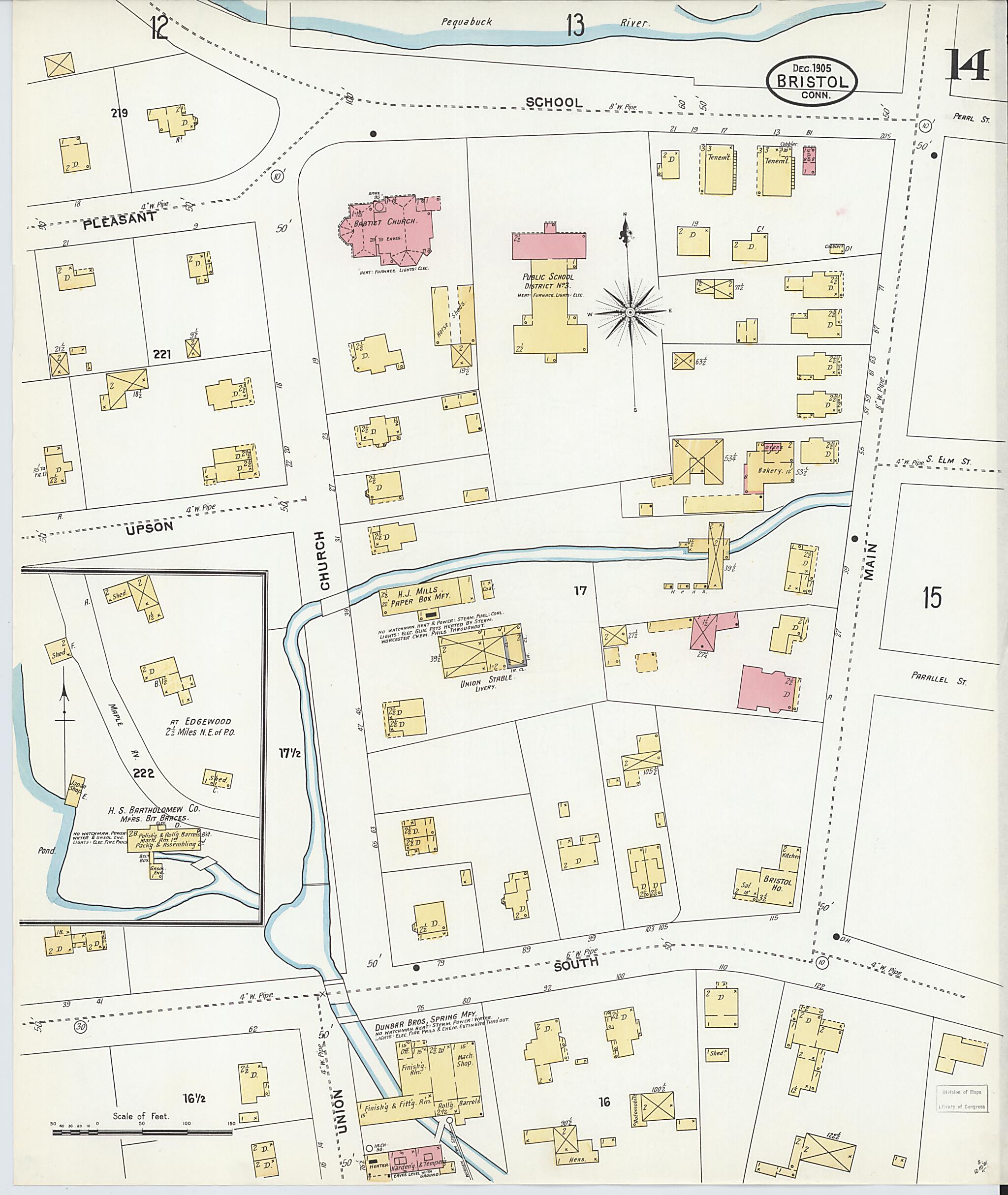 This old map of Bristol, Hartford County, Connecticut was created by Sanborn Map Company in 1905