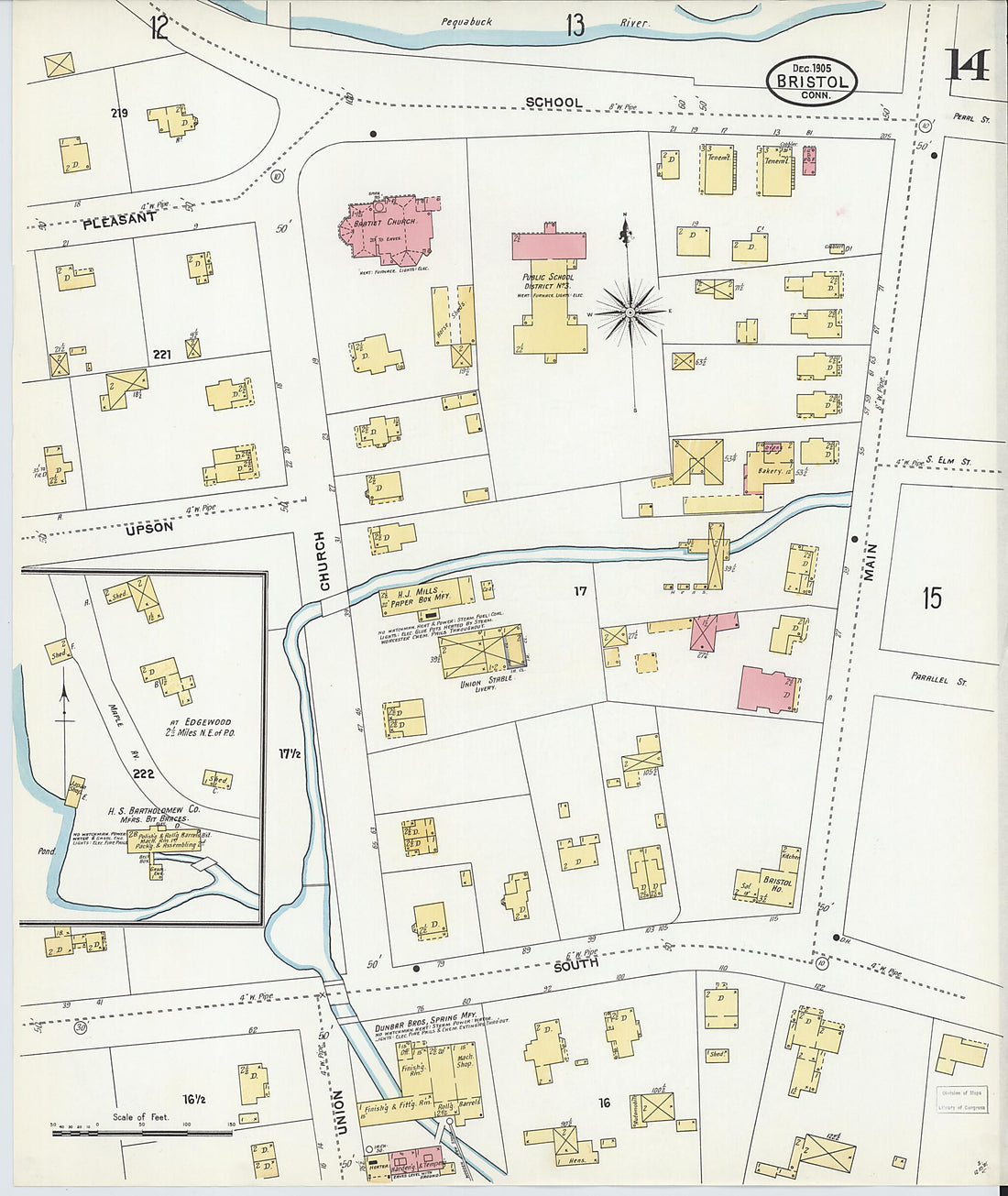 This old map of Bristol, Hartford County, Connecticut was created by Sanborn Map Company in 1905