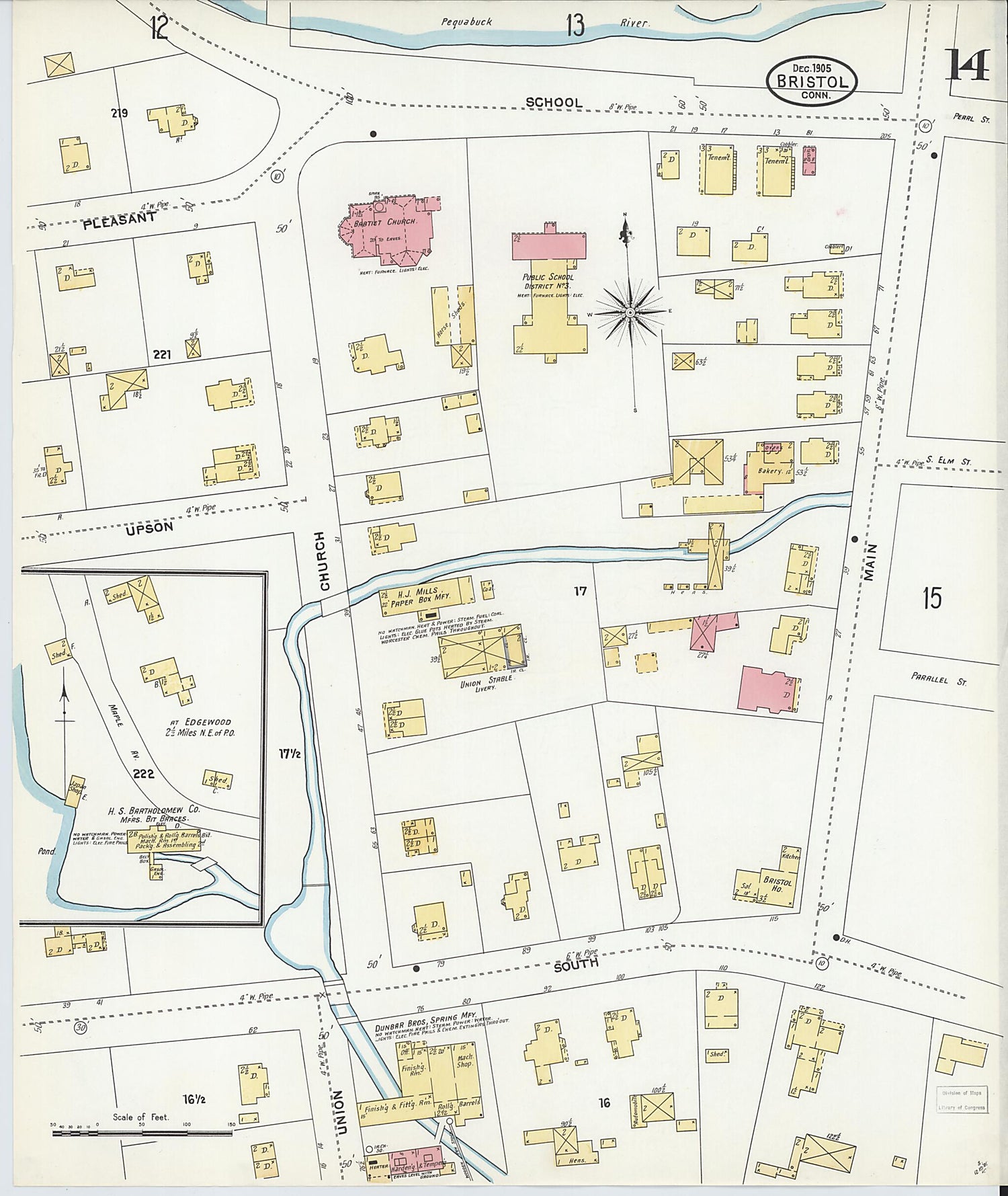 This old map of Bristol, Hartford County, Connecticut was created by Sanborn Map Company in 1905