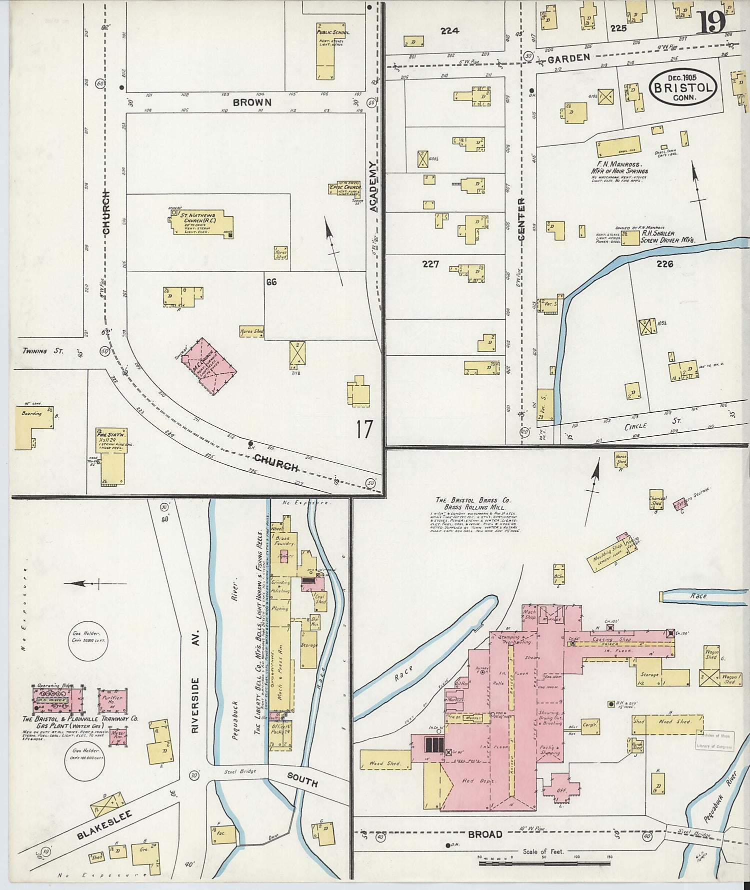 This old map of Bristol, Hartford County, Connecticut was created by Sanborn Map Company in 1905