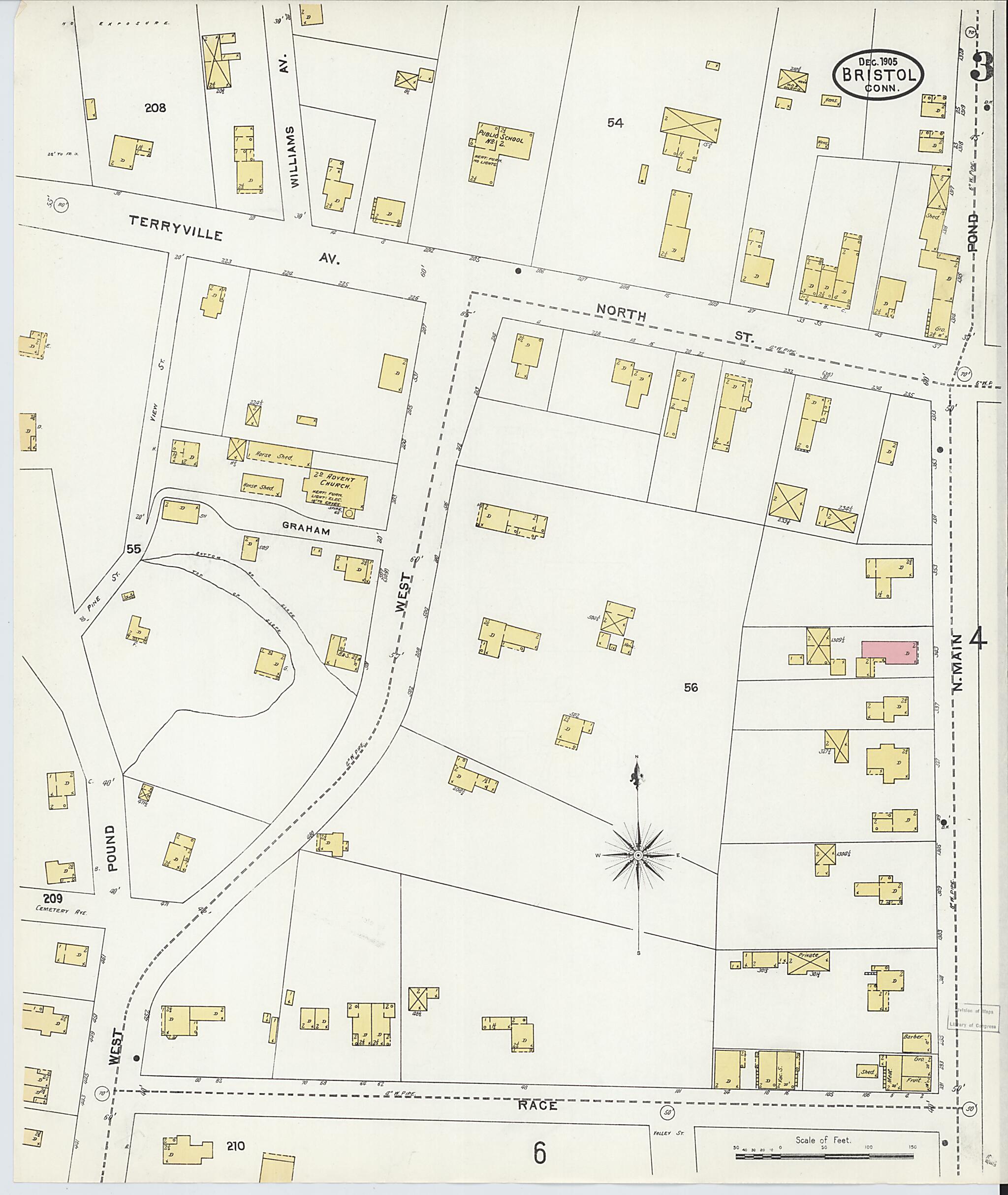 This old map of Bristol, Hartford County, Connecticut was created by Sanborn Map Company in 1905