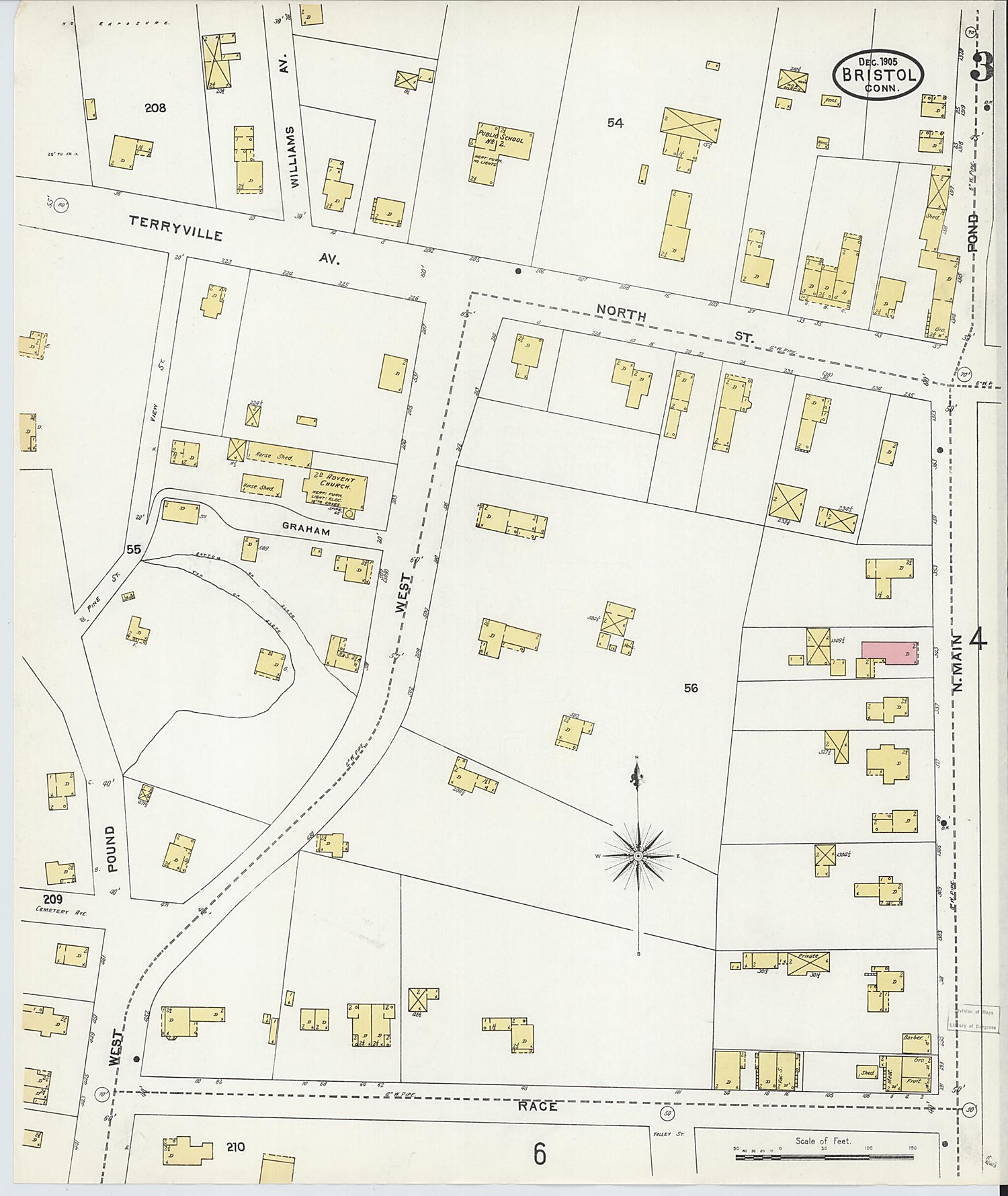 This old map of Bristol, Hartford County, Connecticut was created by Sanborn Map Company in 1905