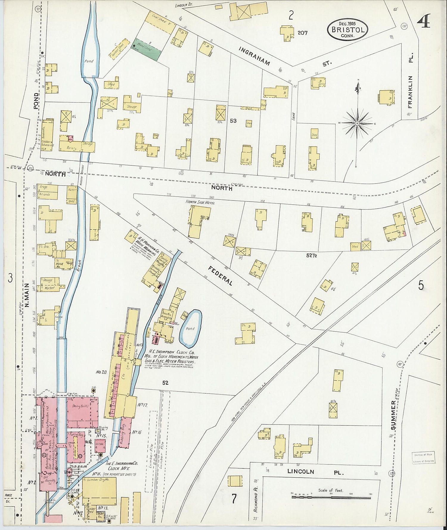 This old map of Bristol, Hartford County, Connecticut was created by Sanborn Map Company in 1905