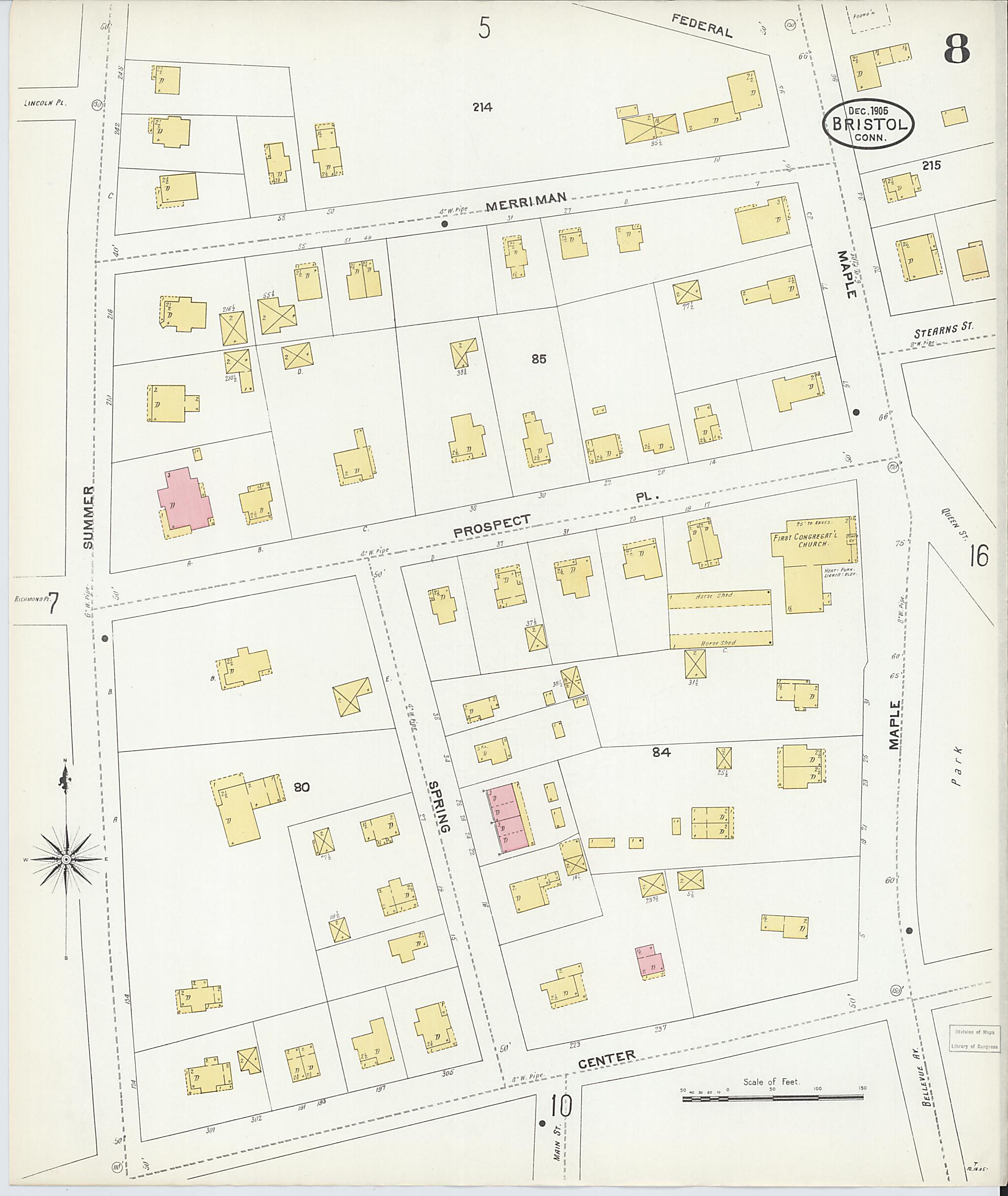 This old map of Bristol, Hartford County, Connecticut was created by Sanborn Map Company in 1905
