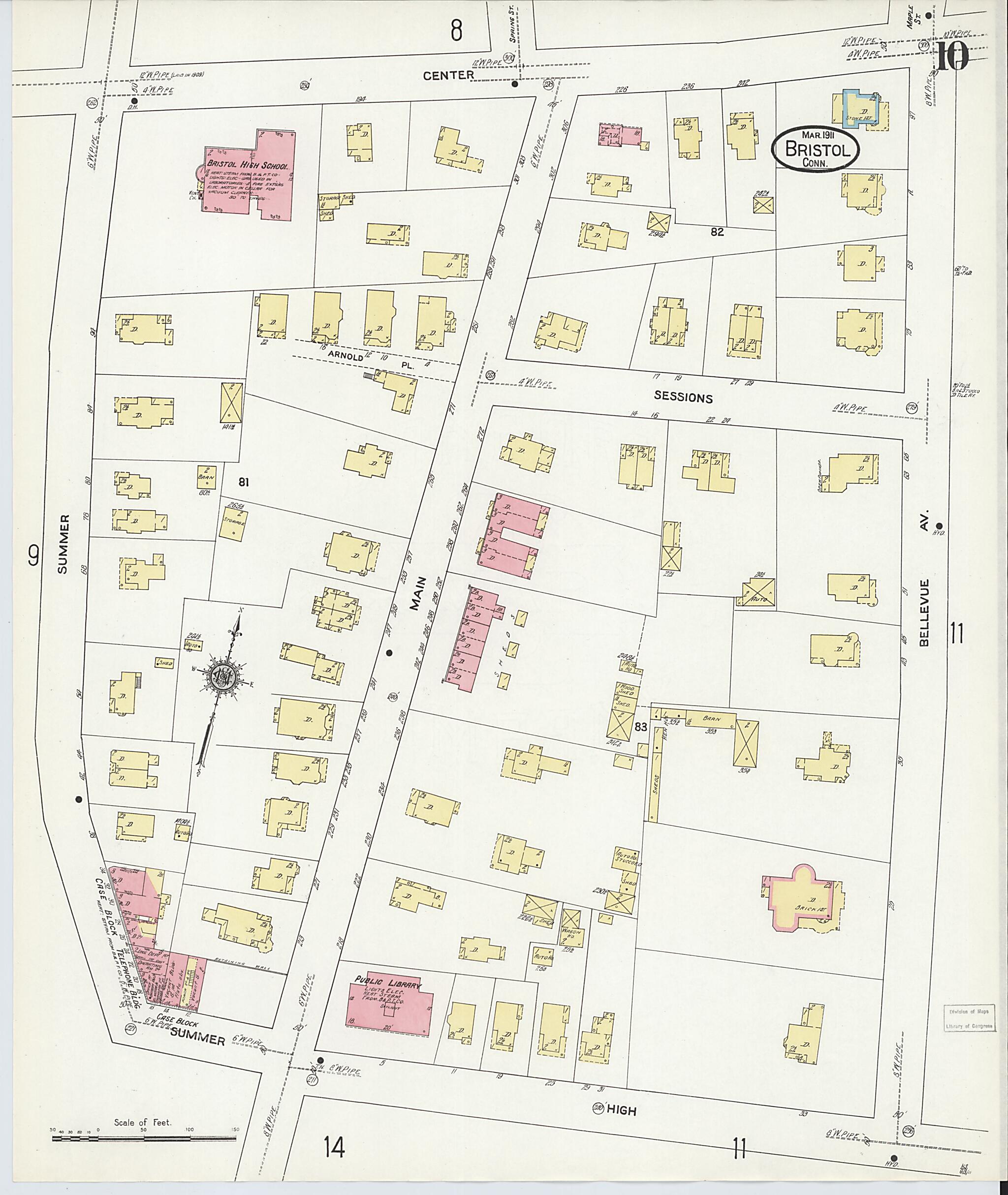 This old map of Bristol, Hartford County, Connecticut was created by Sanborn Map Company in 1911