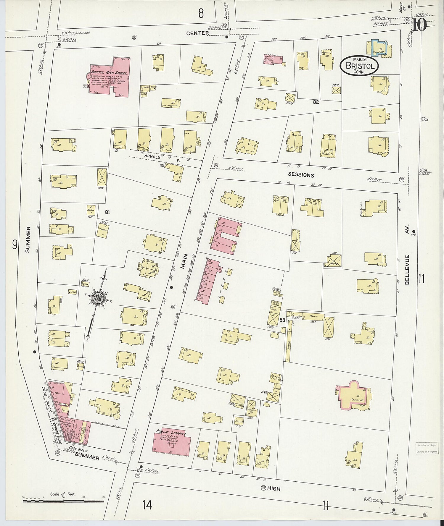 This old map of Bristol, Hartford County, Connecticut was created by Sanborn Map Company in 1911