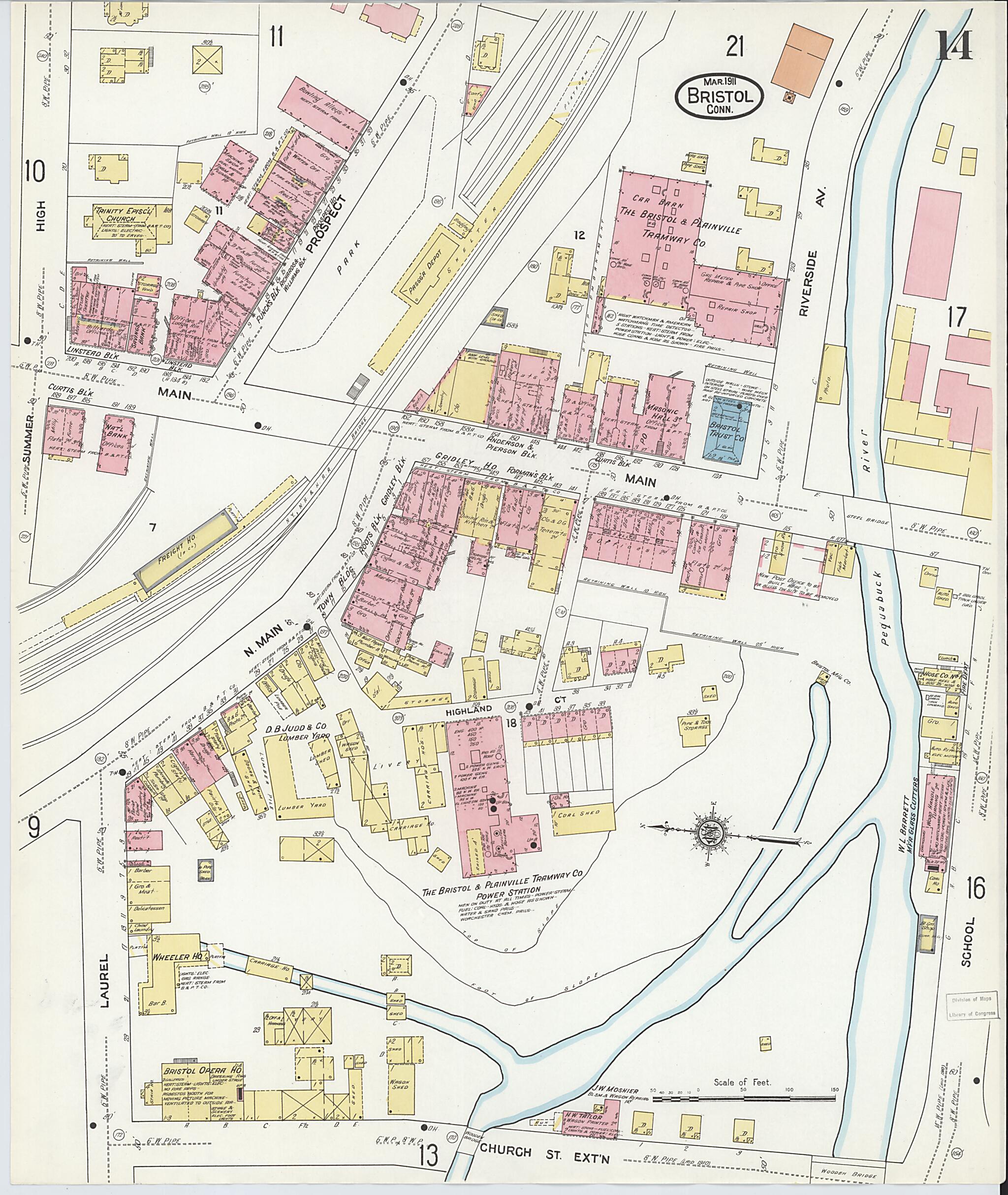 This old map of Bristol, Hartford County, Connecticut was created by Sanborn Map Company in 1911