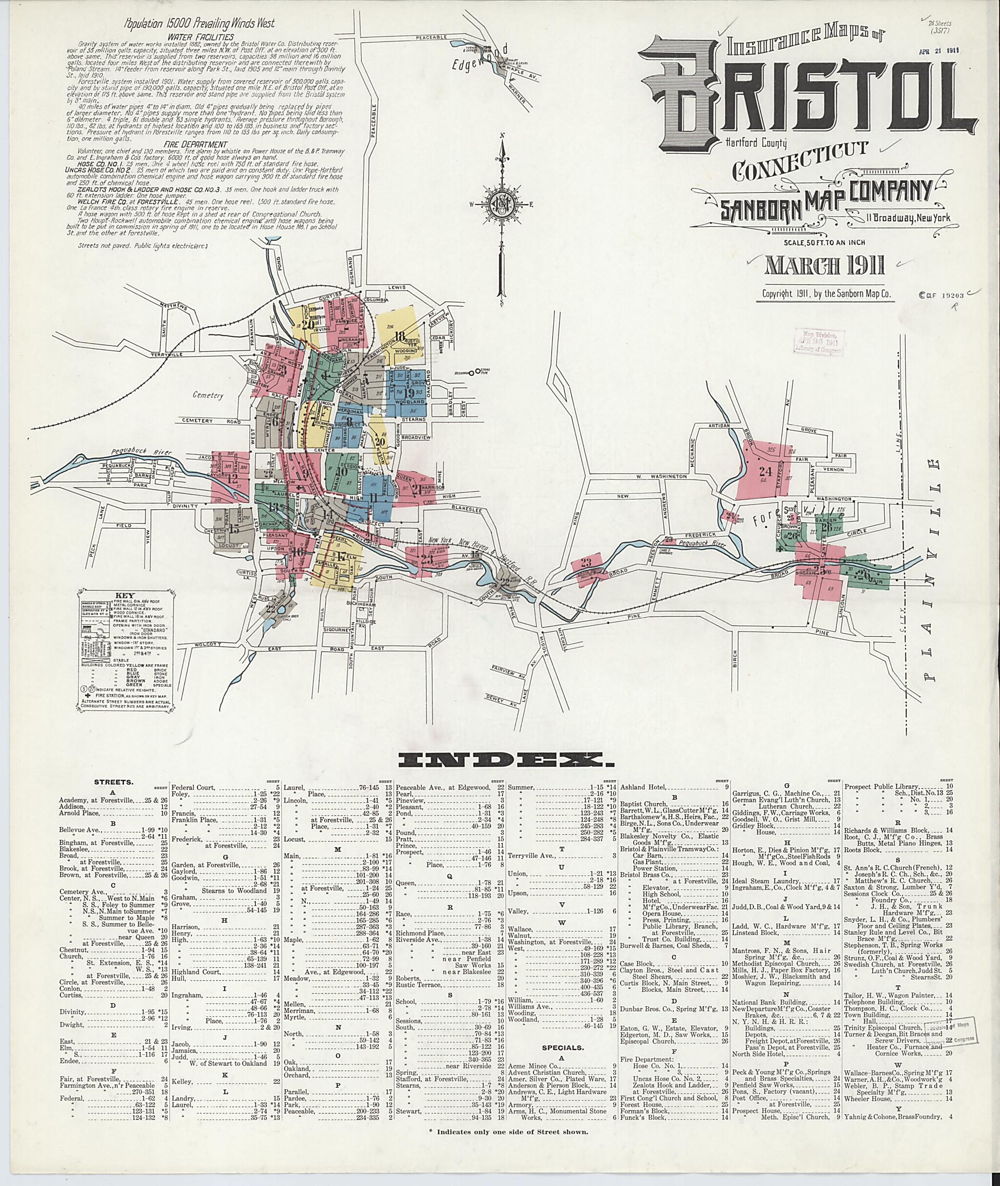 This old map of Bristol, Hartford County, Connecticut was created by Sanborn Map Company in 1911
