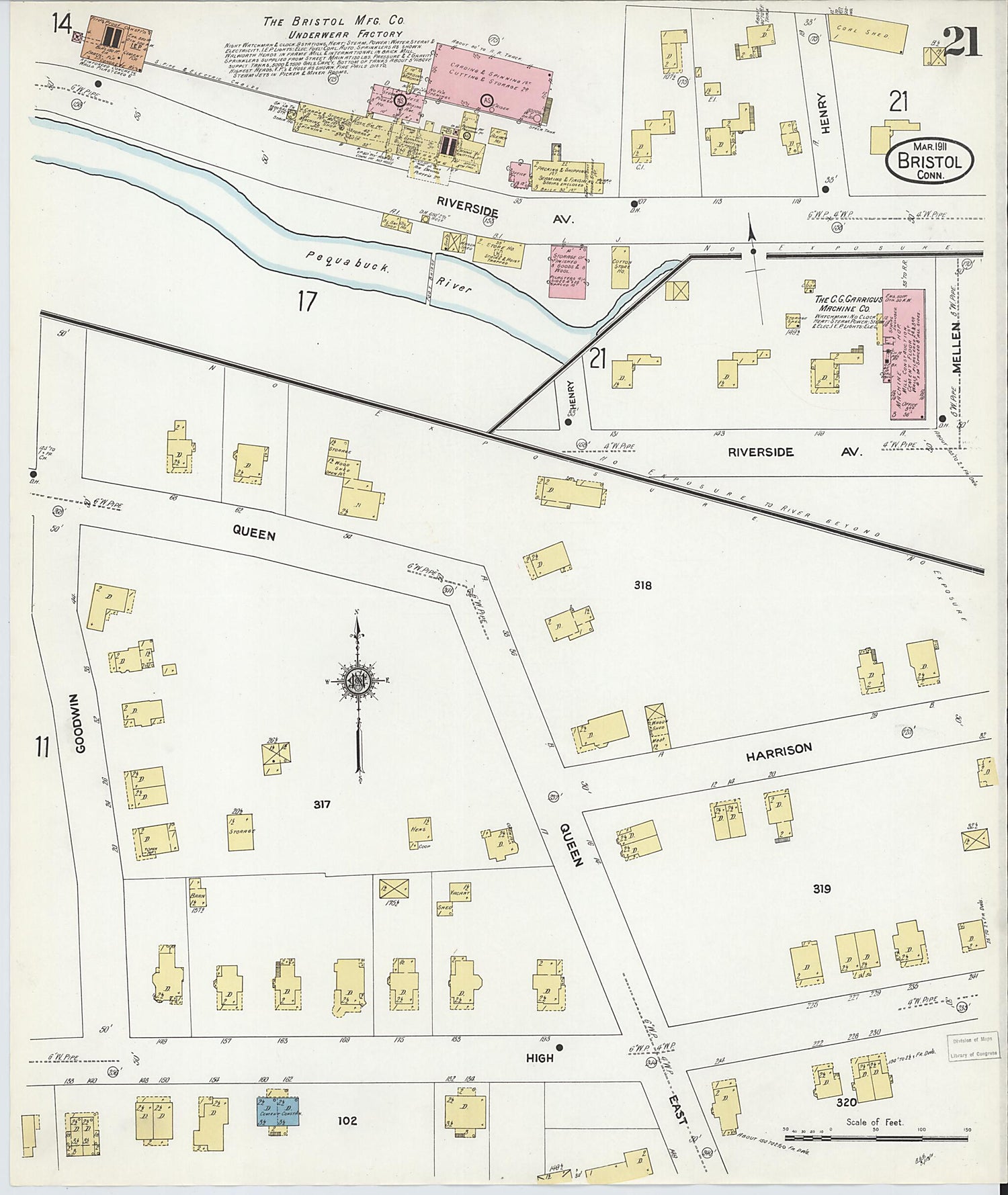 This old map of Bristol, Hartford County, Connecticut was created by Sanborn Map Company in 1911