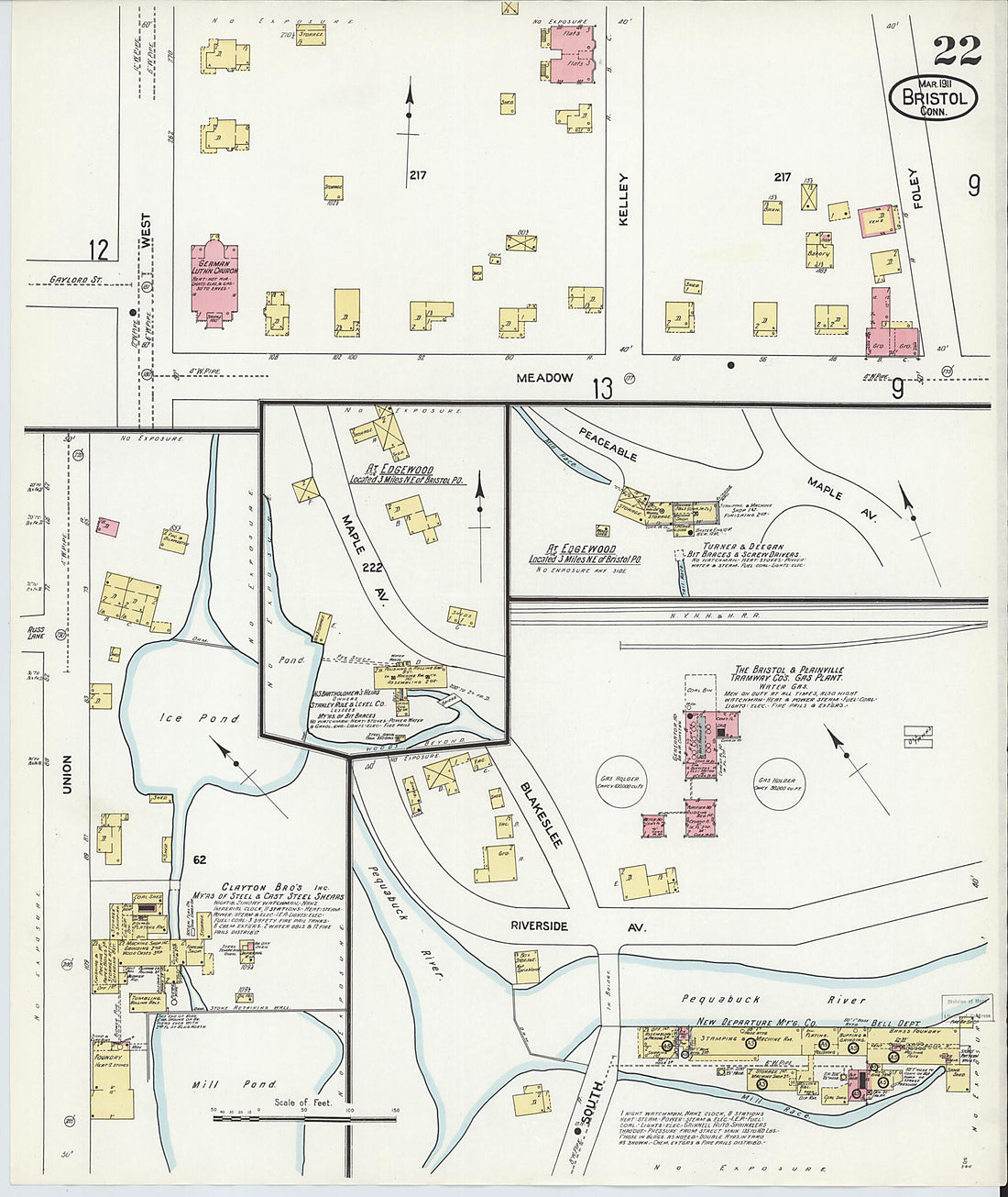 This old map of Bristol, Hartford County, Connecticut was created by Sanborn Map Company in 1911