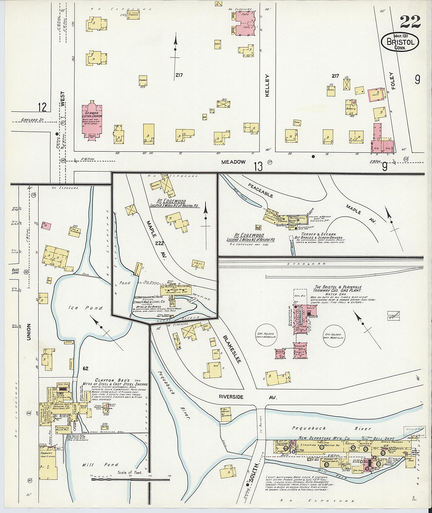 This old map of Bristol, Hartford County, Connecticut was created by Sanborn Map Company in 1911
