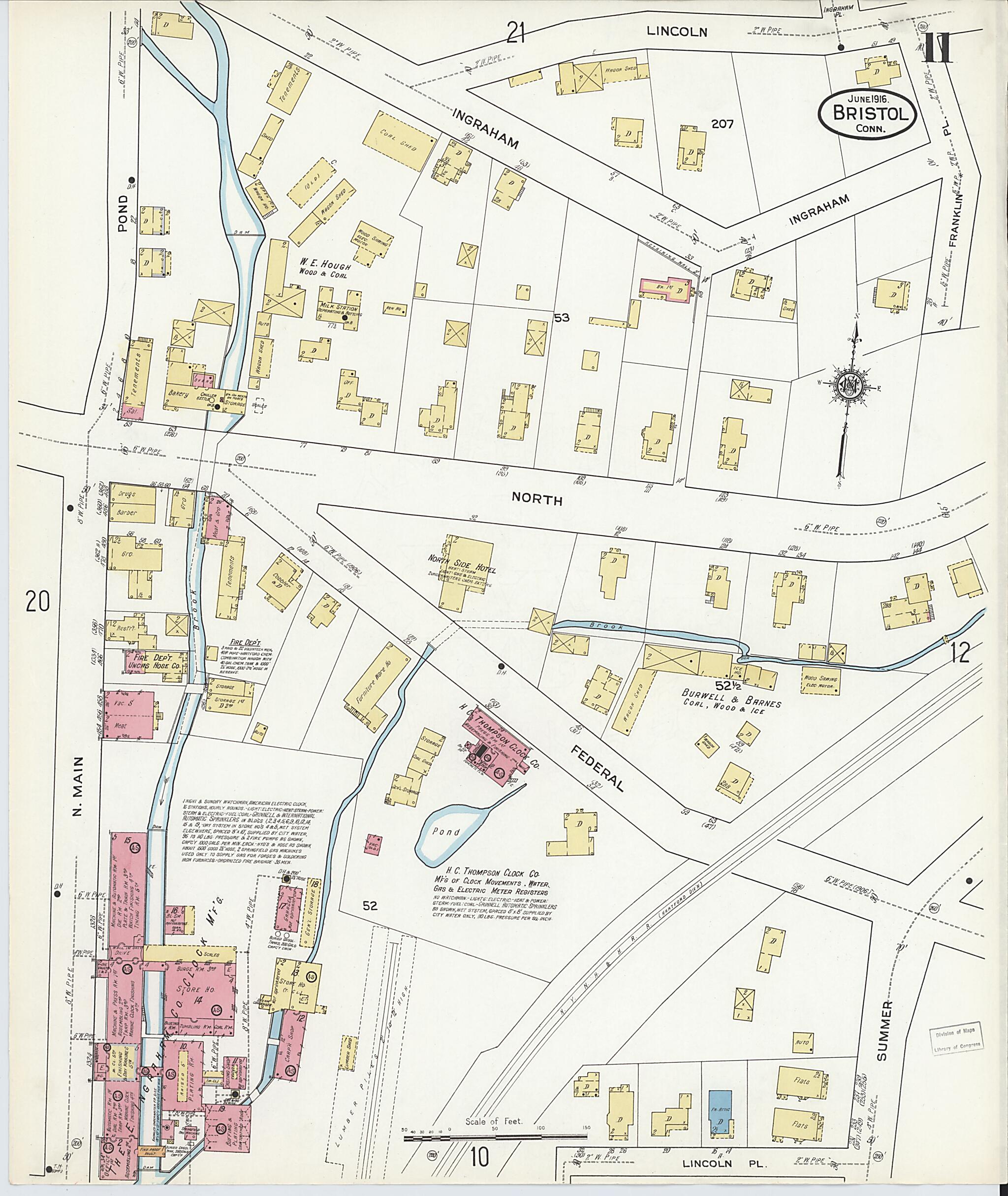 This old map of Bristol, Hartford County, Connecticut was created by Sanborn Map Company in 1916