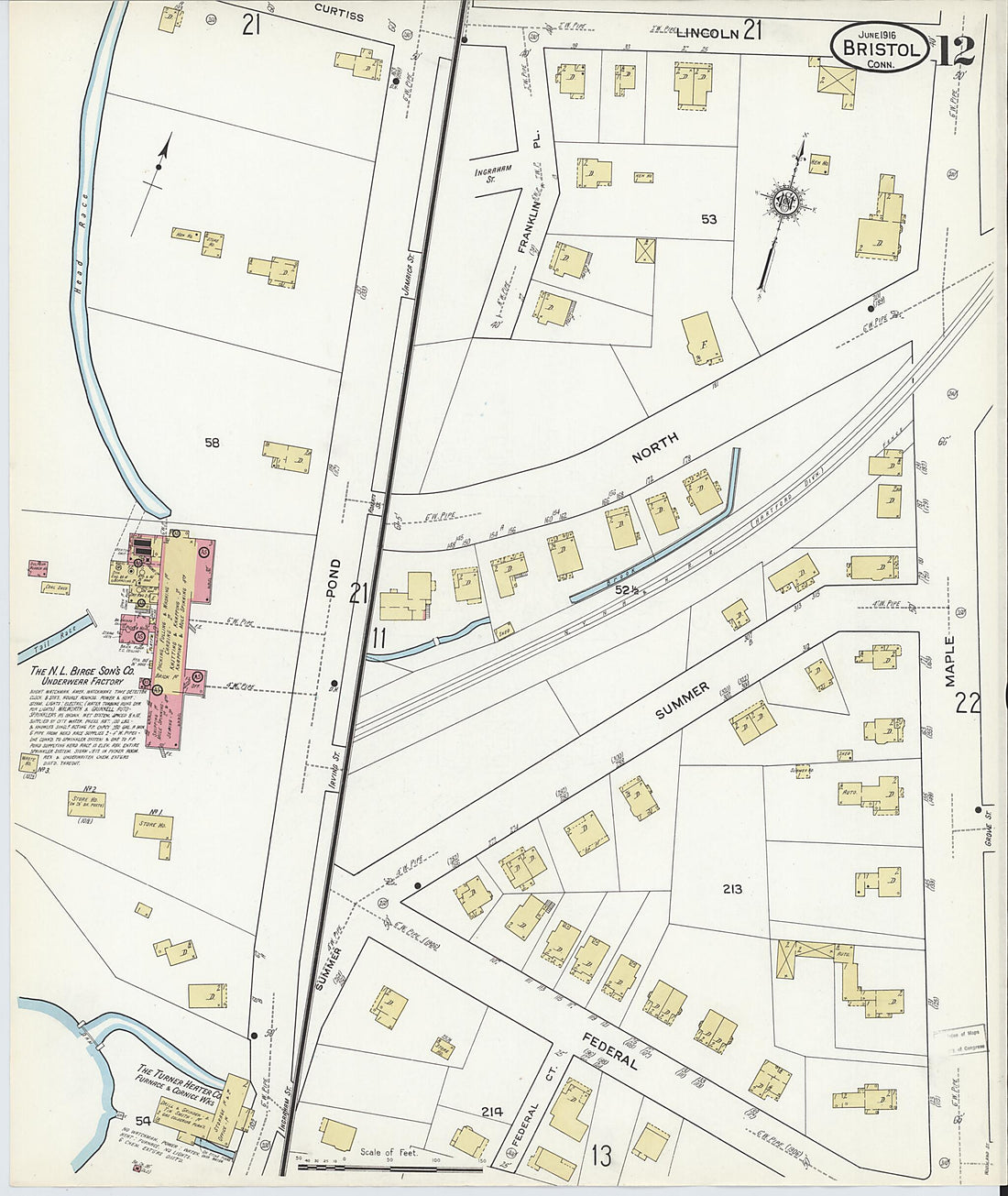 This old map of Bristol, Hartford County, Connecticut was created by Sanborn Map Company in 1916