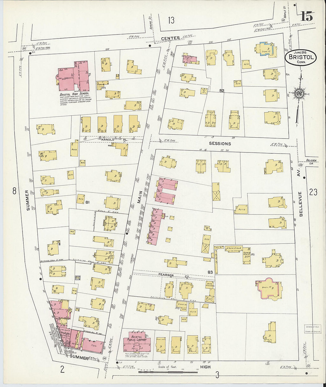 This old map of Bristol, Hartford County, Connecticut was created by Sanborn Map Company in 1916