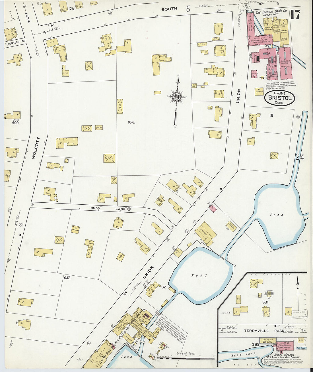 This old map of Bristol, Hartford County, Connecticut was created by Sanborn Map Company in 1916