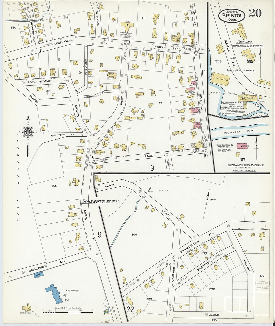 This old map of Bristol, Hartford County, Connecticut was created by Sanborn Map Company in 1916