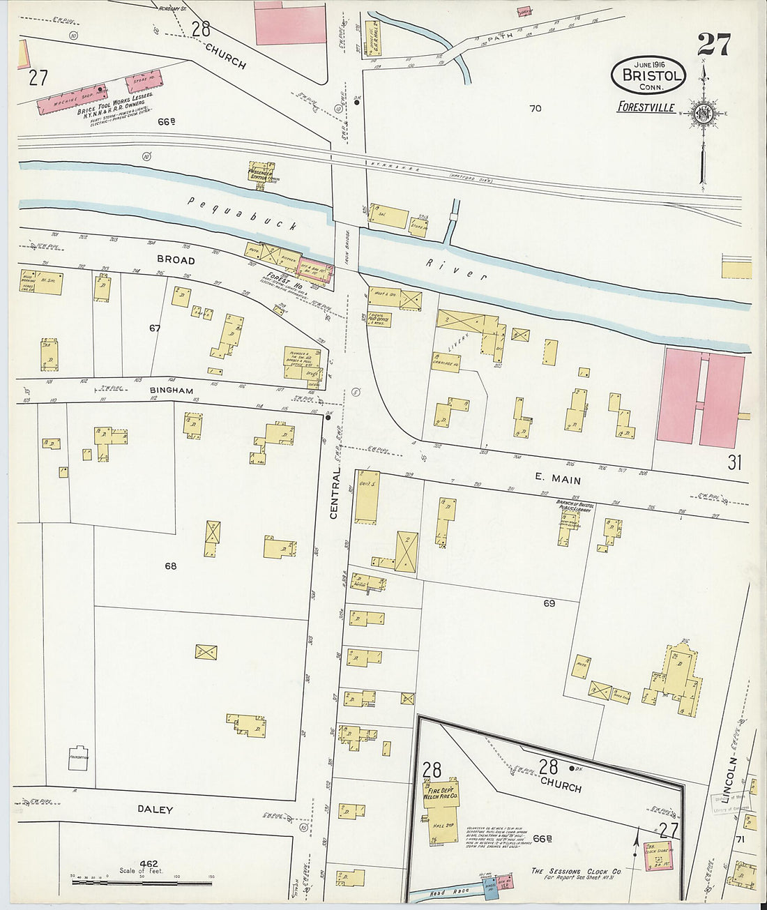 This old map of Bristol, Hartford County, Connecticut was created by Sanborn Map Company in 1916