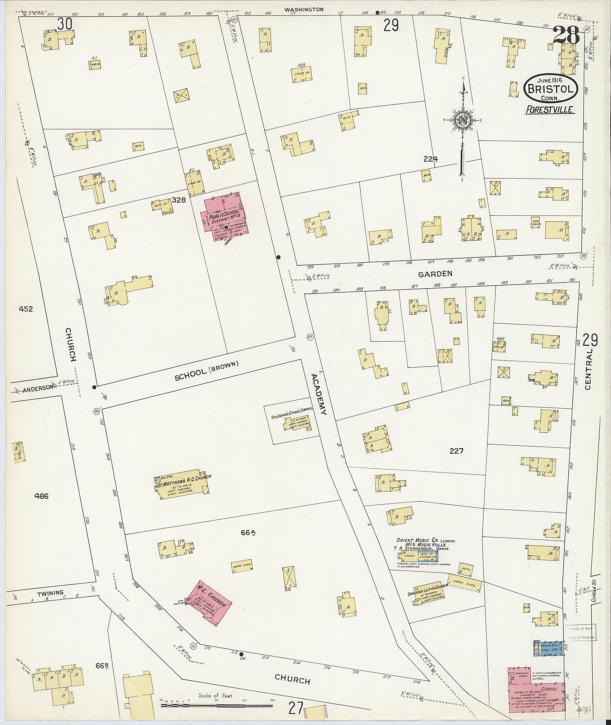 This old map of Bristol, Hartford County, Connecticut was created by Sanborn Map Company in 1916