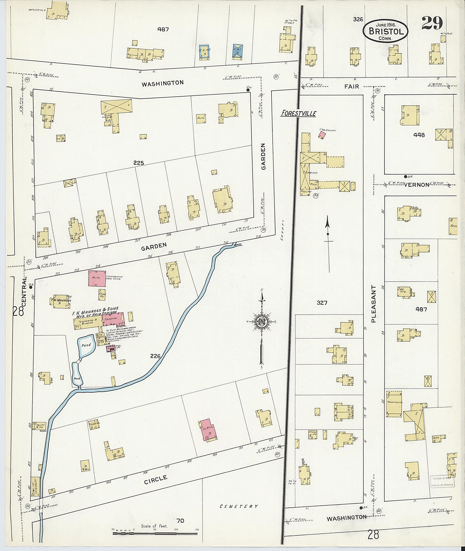 This old map of Bristol, Hartford County, Connecticut was created by Sanborn Map Company in 1916