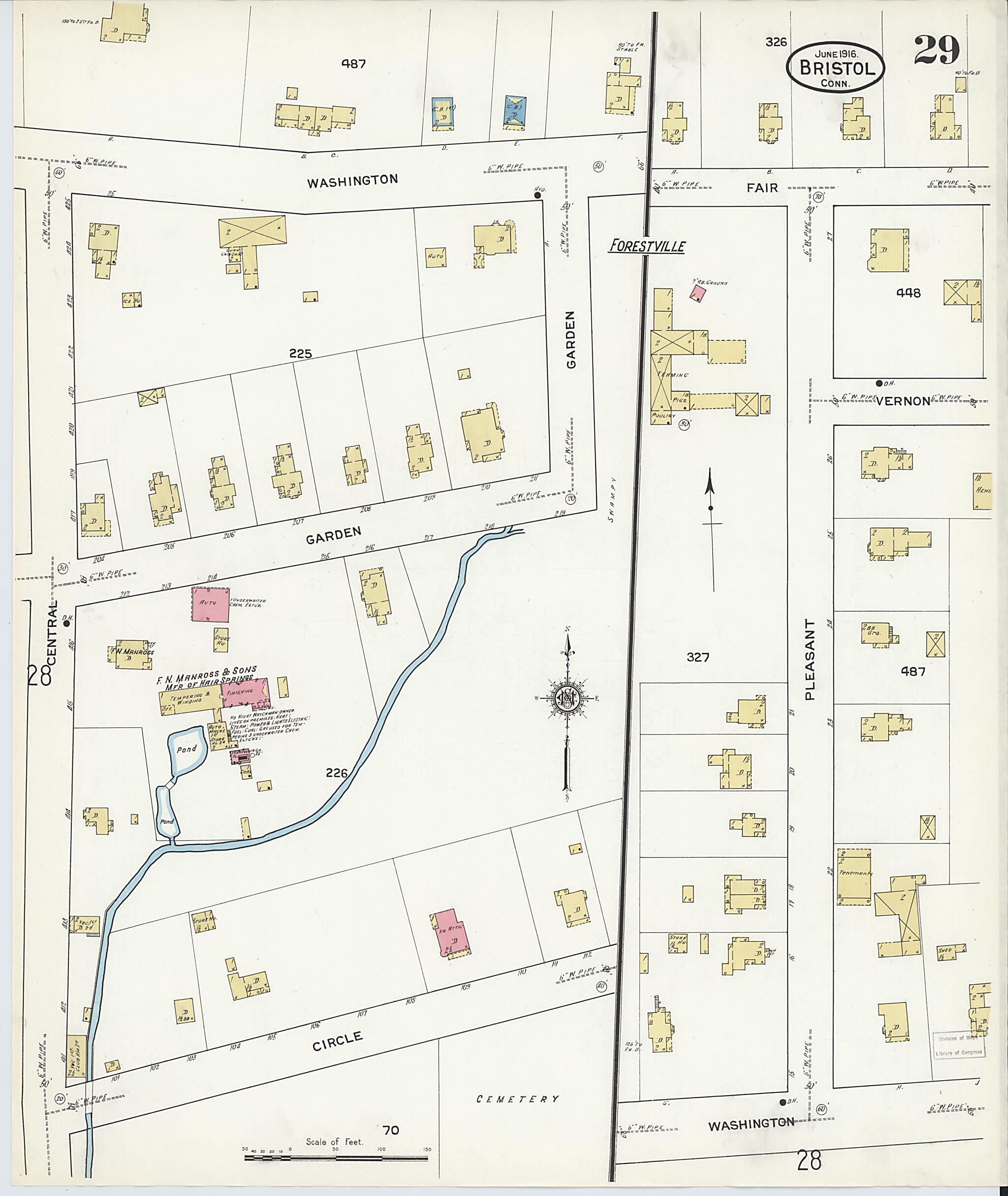 This old map of Bristol, Hartford County, Connecticut was created by Sanborn Map Company in 1916